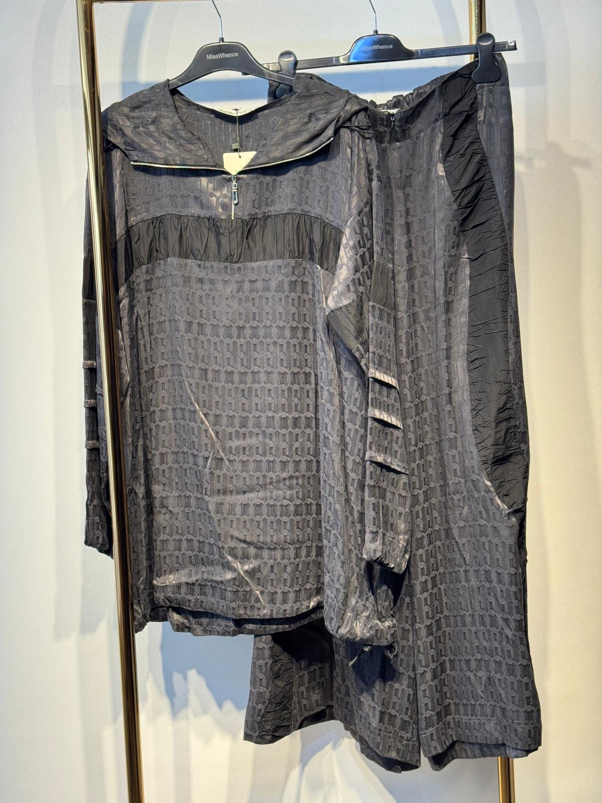 MİSSWHENCE 38034 Desenli İpek Cupra Kumaş Kapşonlu Sweat - Etek Tasarım Takım