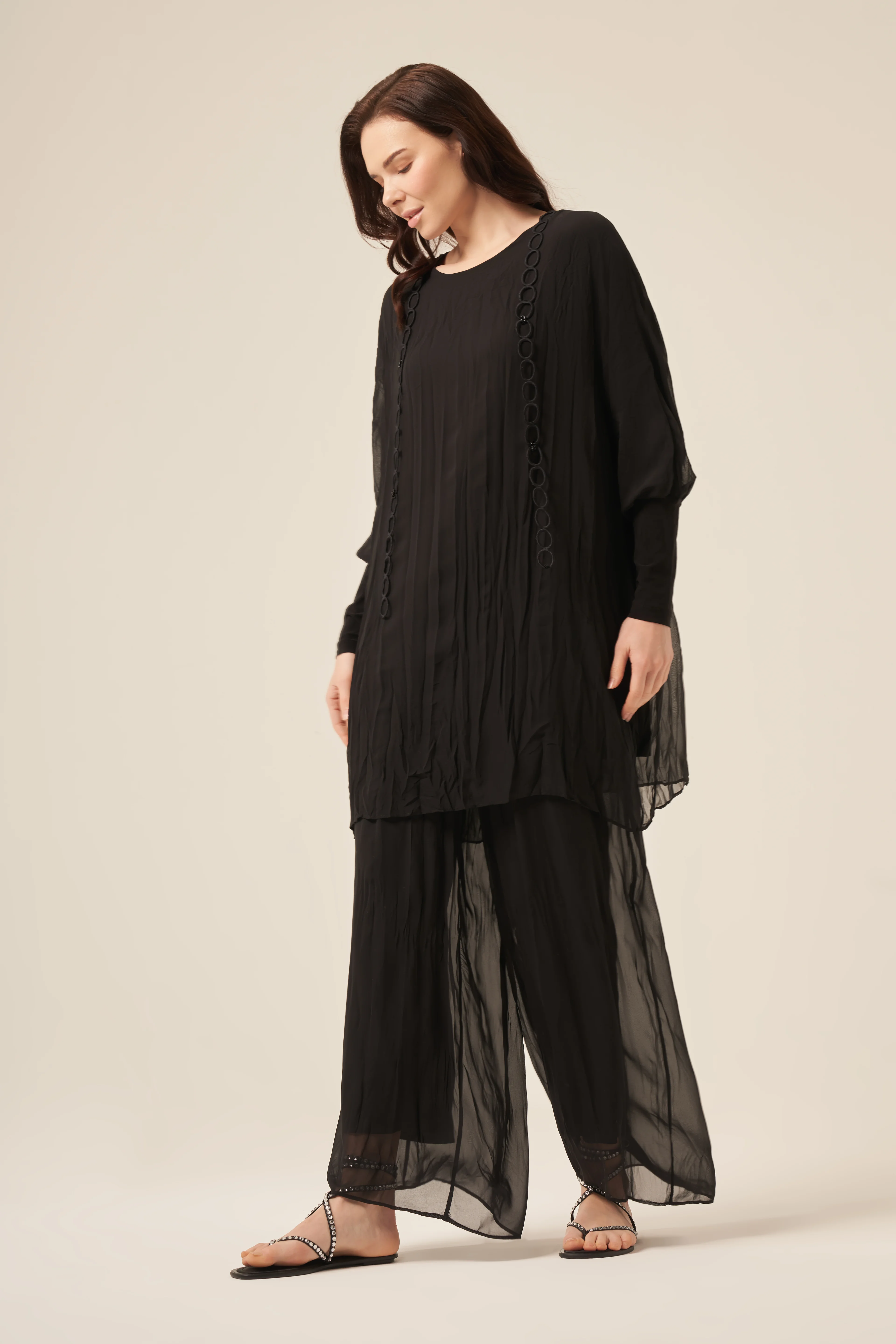 CEREMONY Kolu Sandy Detaylı Zincir Halka İşelemli Kraşlı Pantolonlu Takım