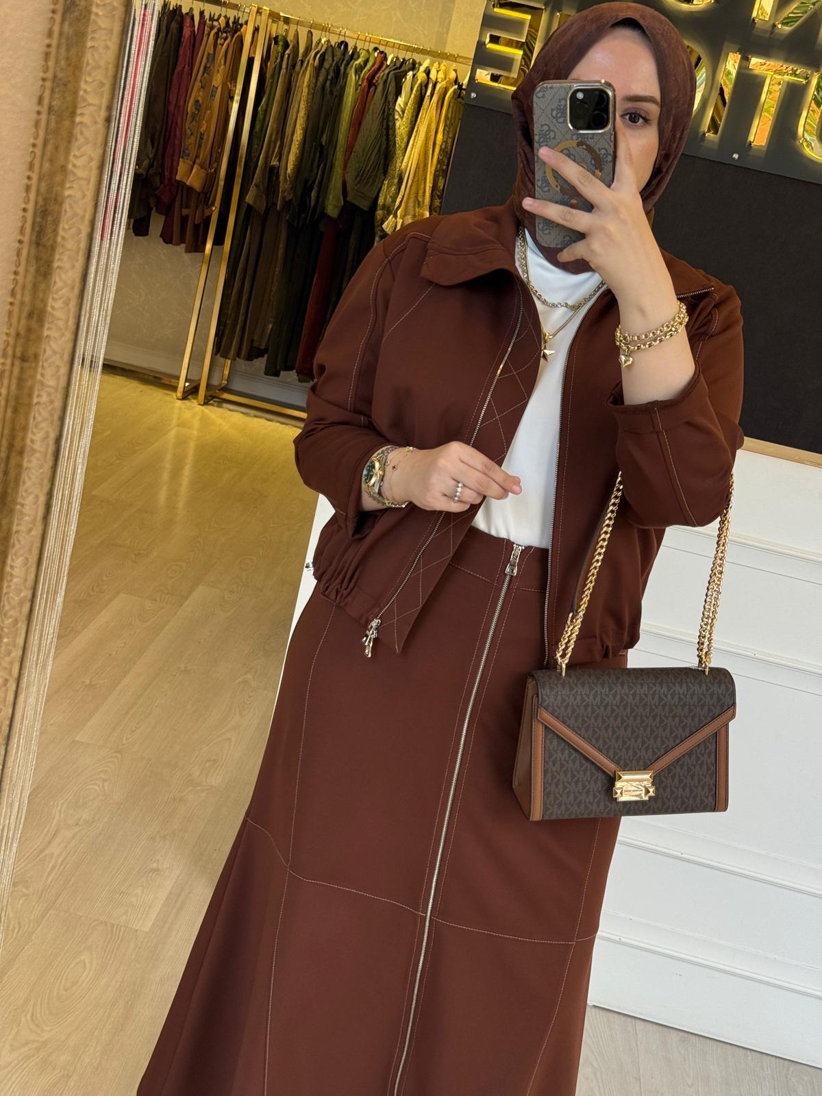 MİSSWHENCE 38201 Önden Fermuarlı Ceket -  Fermuarlı Spor Etek Takım