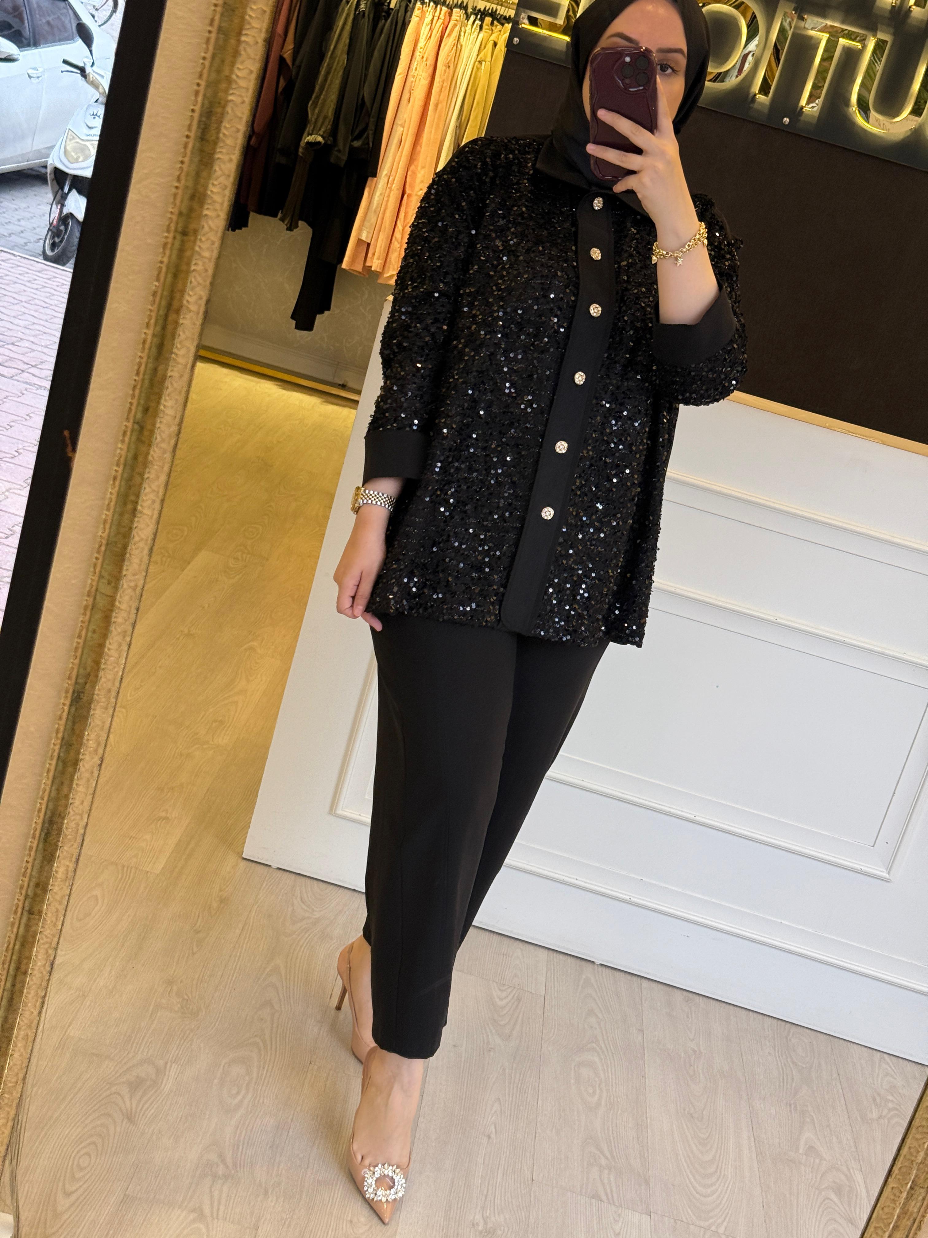 GHİSA Payet İşlemeli Gömlek Tip Ceket Pantolon Takım