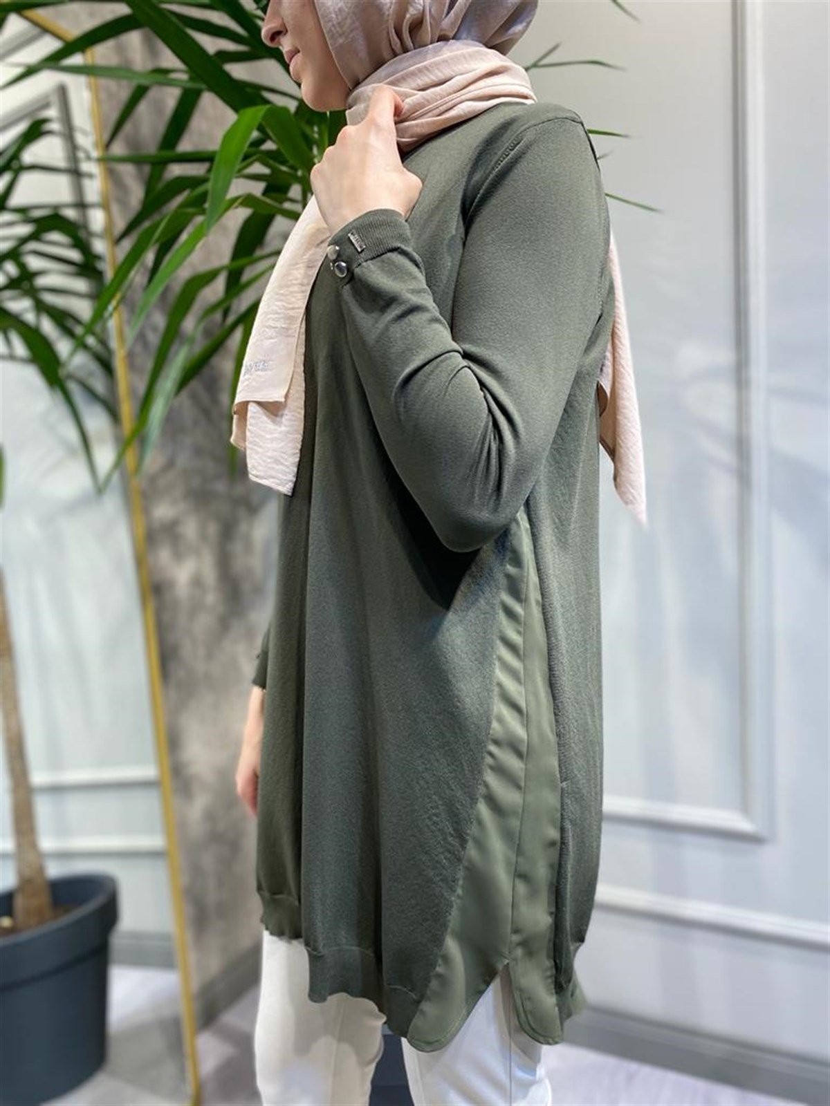 İNVEE Haki Yanları Şifonlu Tunik 5860