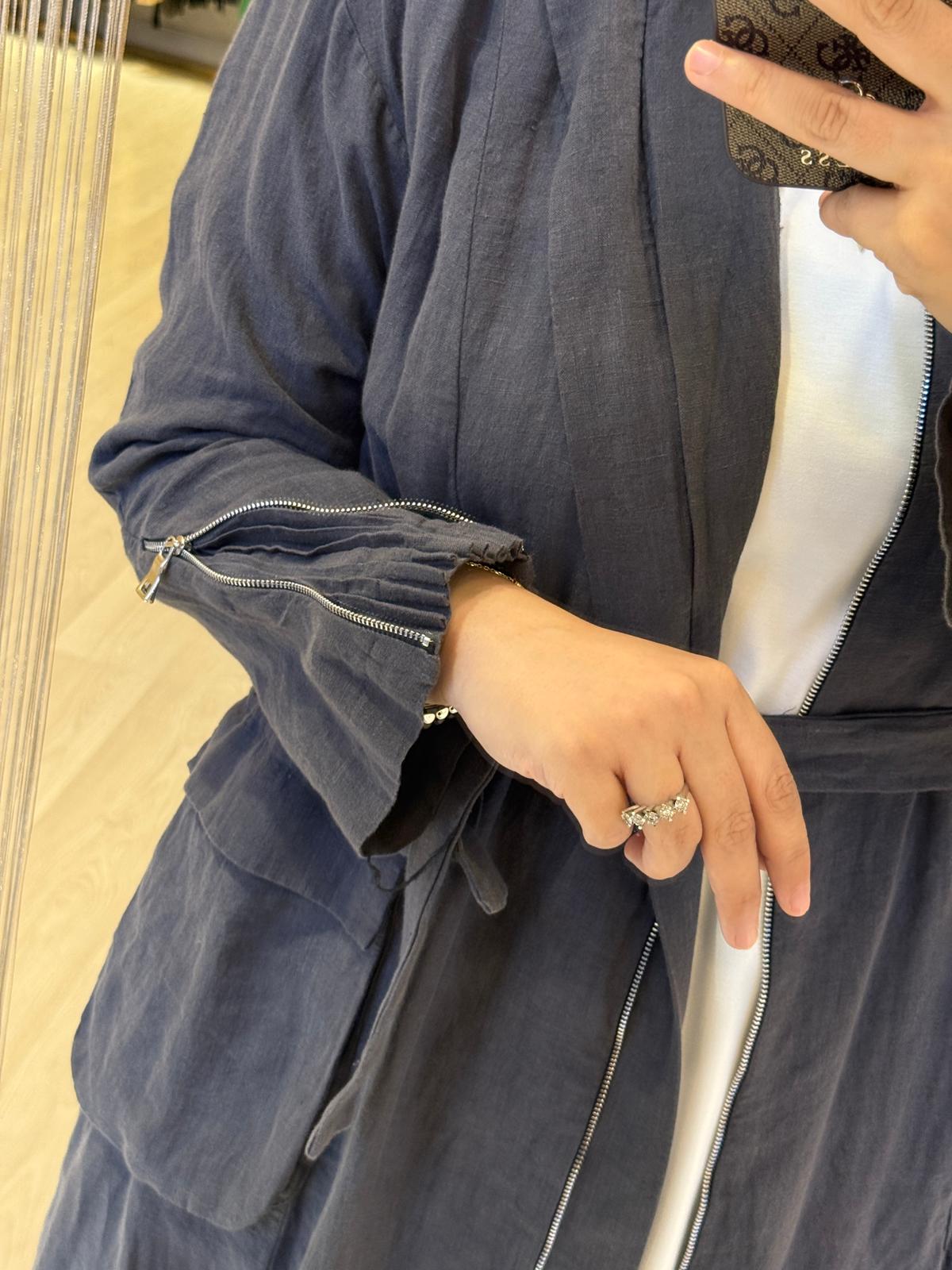 MİSSWHENCE 37509 Keten Fermuar Detaylı Pardesü