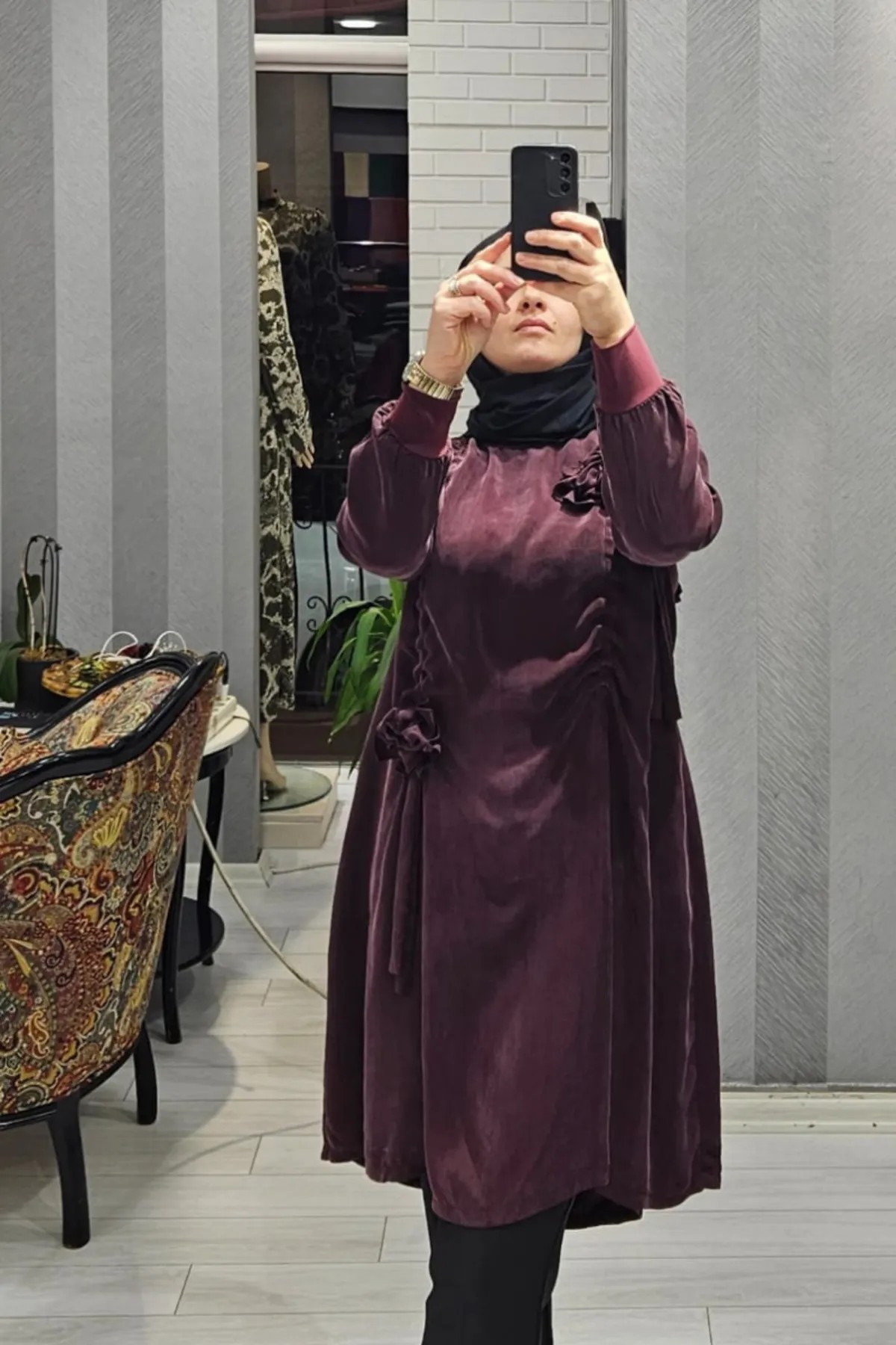 MİSSWHENCE 34026 GÜL DETAYLI CUPRO İPEK TUNİK