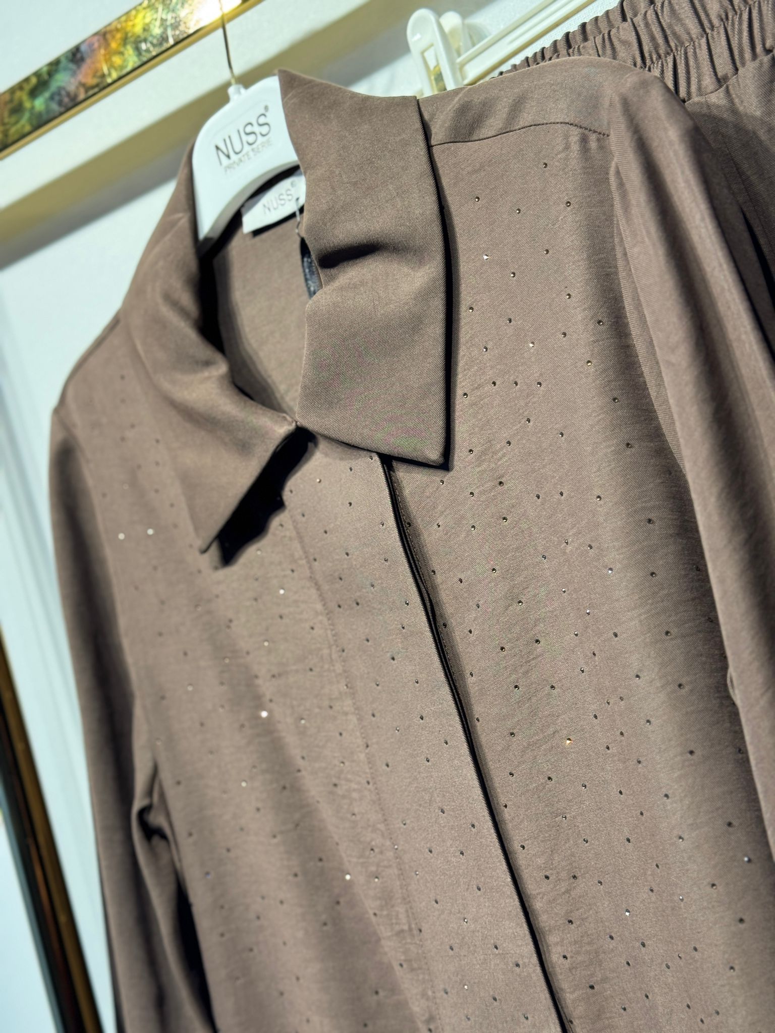 NUSS Taş İşlemeli Yakalı Rahat Tunik Pantolon Takım