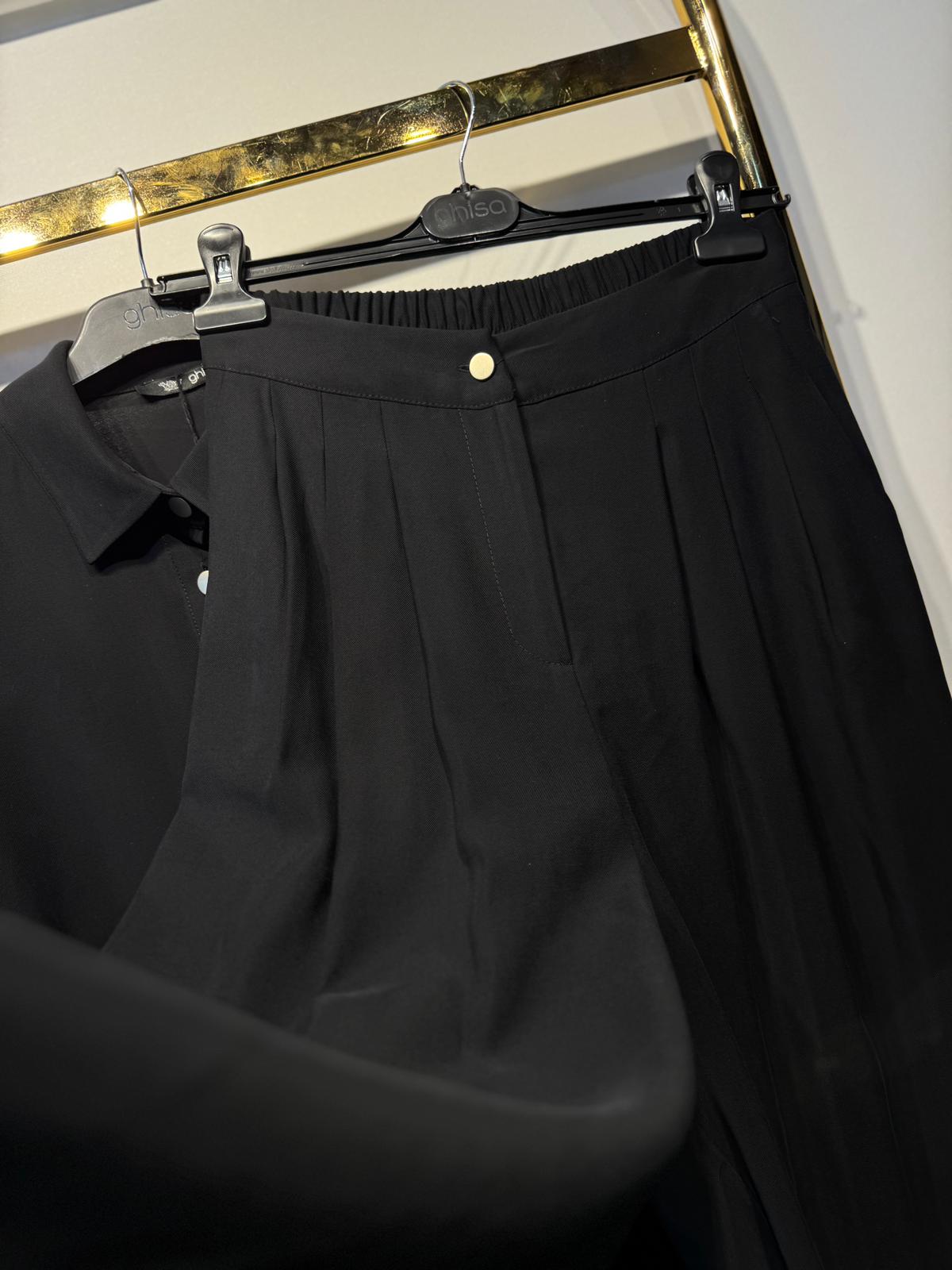 GHİSA Özel Tasarım Pırlanta Taş İşlemeli Gömlek Pliseli Rahat Pantolon Takım