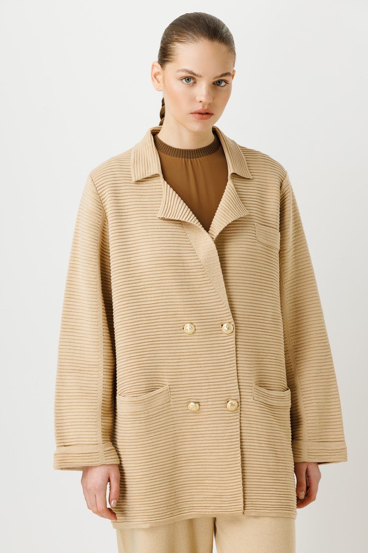 GHİSA GOLD DÜĞME DETAYLI TRİKO CEKET PANTOLON TAKIM