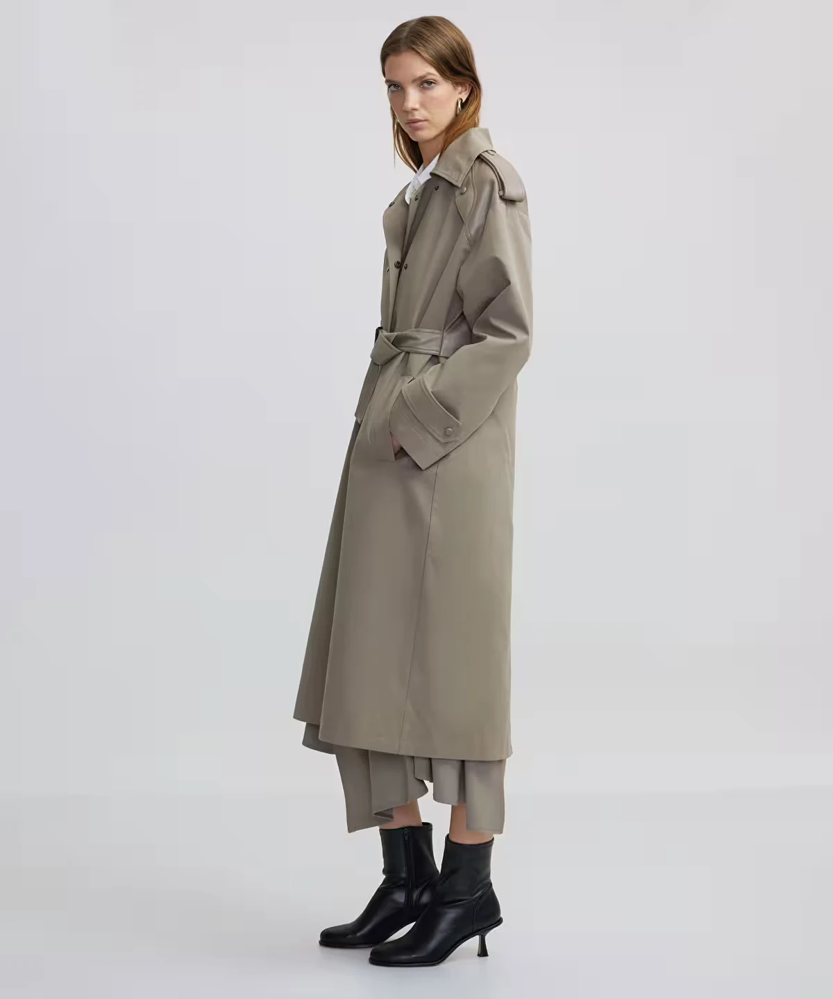 İPEKYOL Suni Deri Mix Kuşaklı Trençkot