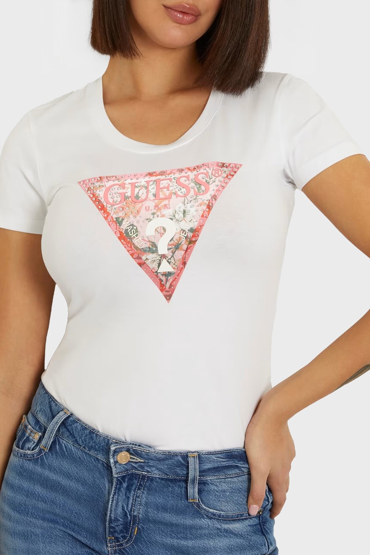GUESS Satın Pamuklu Slim Fit Tshirt