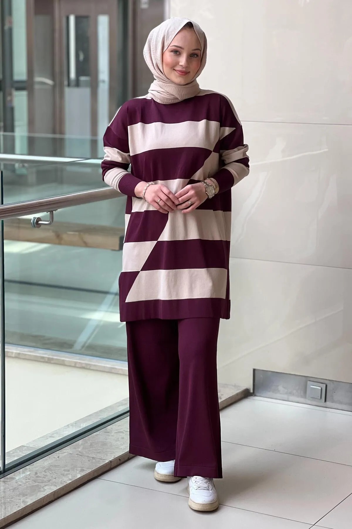 NUSS Merserize Enine Çizgili Sweat Pantolon Takım