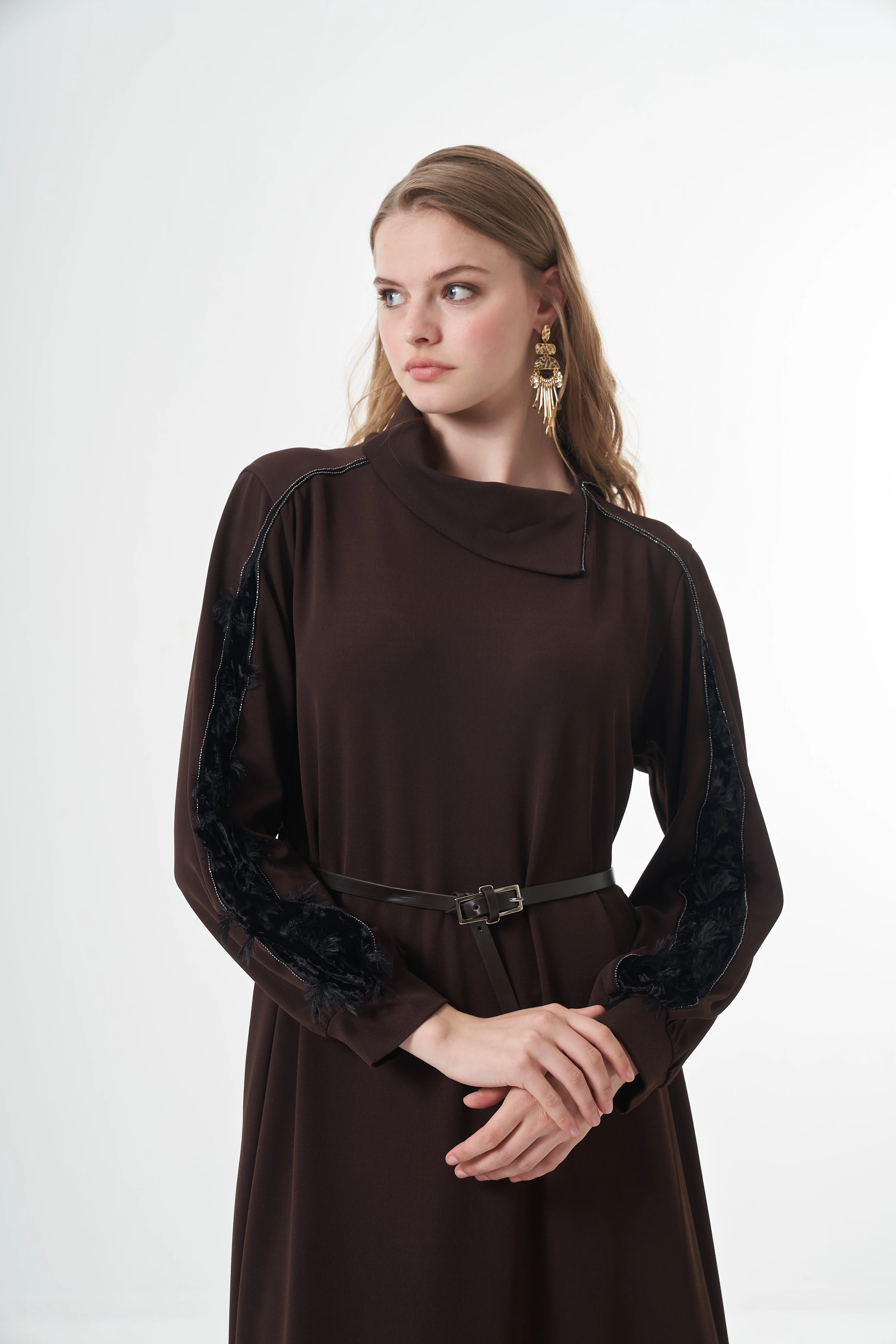 MİSSWHENCE 38800 Deri Kemer Detaylı Elbise