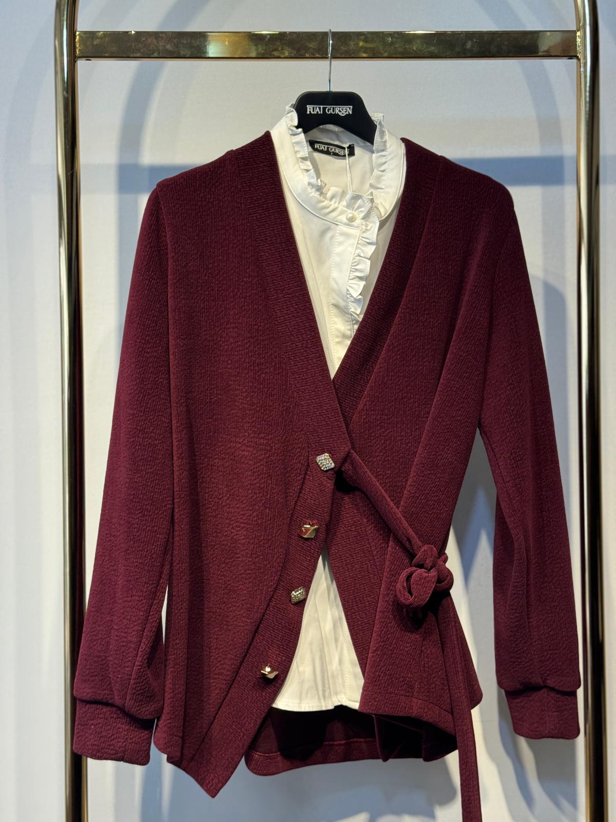 FUAT GÜRSEN Matmazel Gömlek - Triko Gold/Pırlanta Düğmeli Hırka İkili Takım