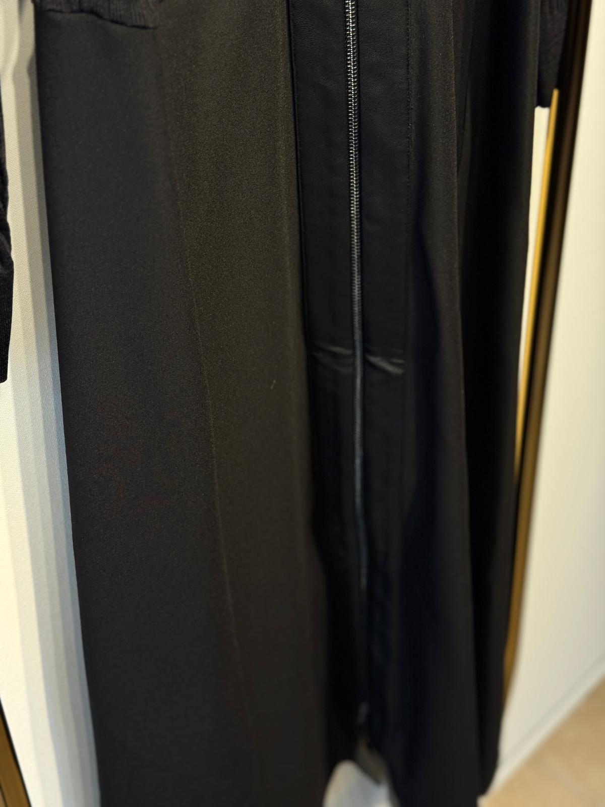 NUSS Deri Garnili Önden Fermuarlı Triko Detaylı Uzun Kap