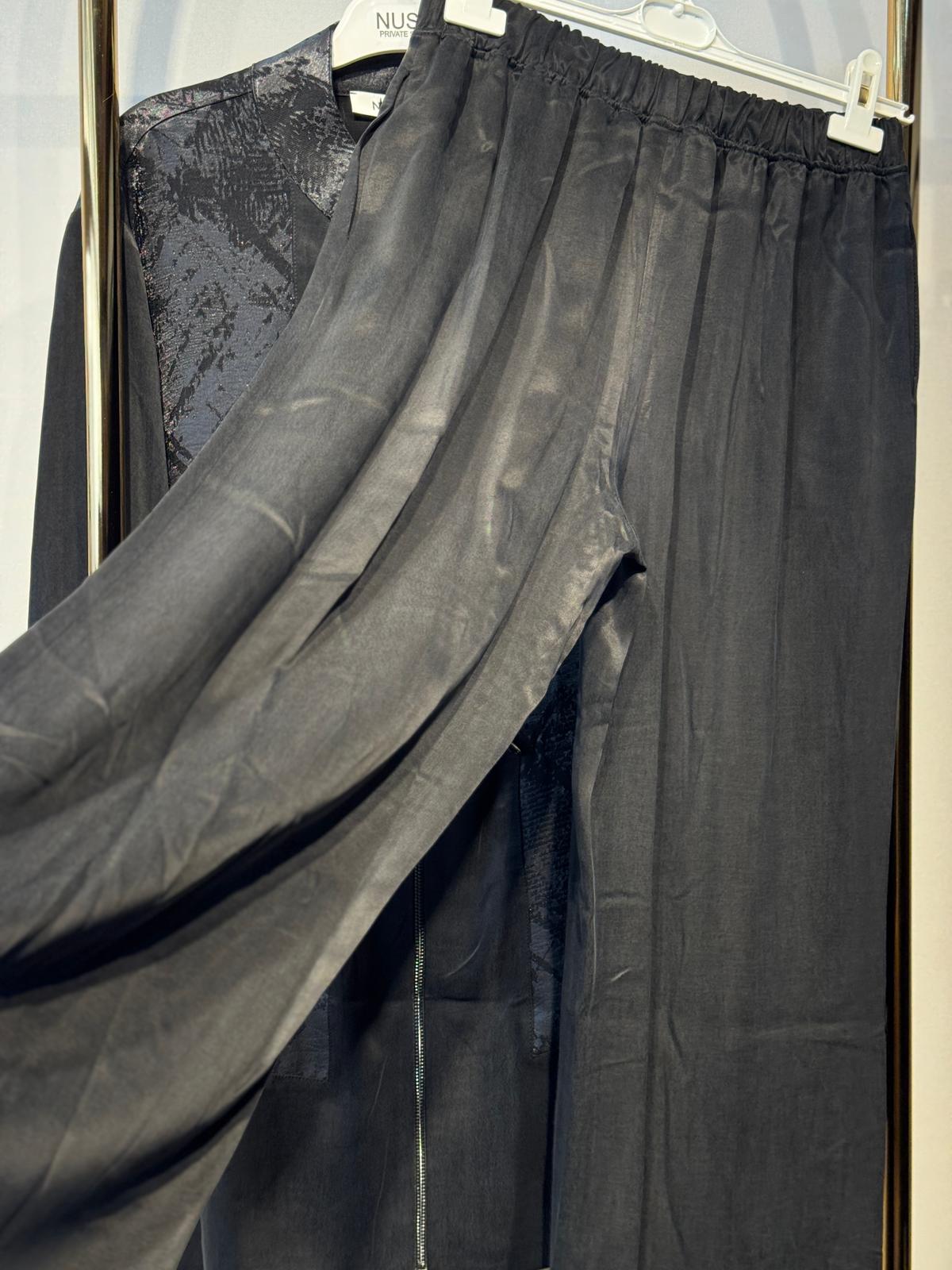 NUSS İpek Cupra Parla Kumaş Mix Tunik Pantolon Takım