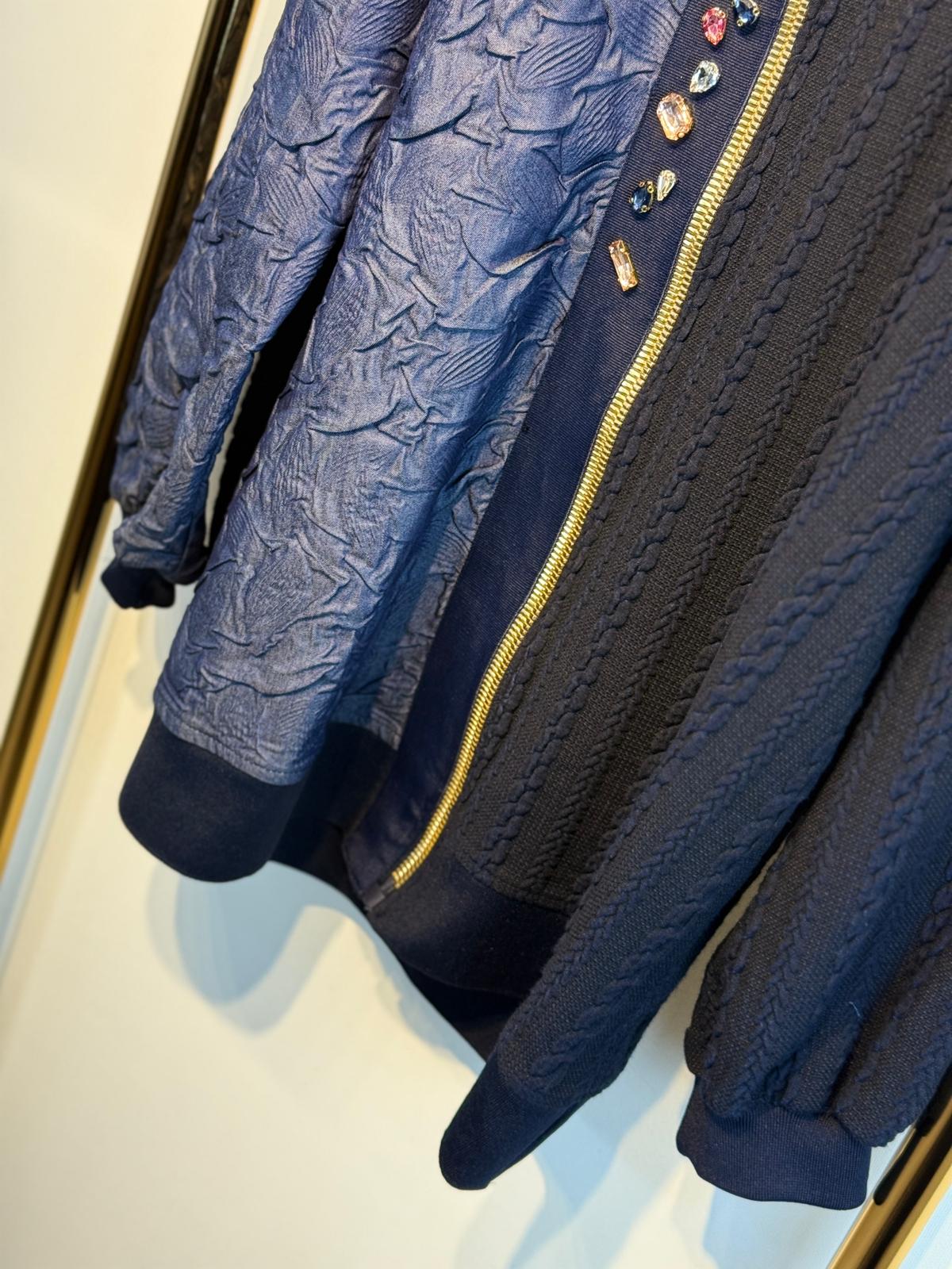 GHİSA Kabartma Mix Kumaş Gold Fermuar Detaylı Bumber Ceket