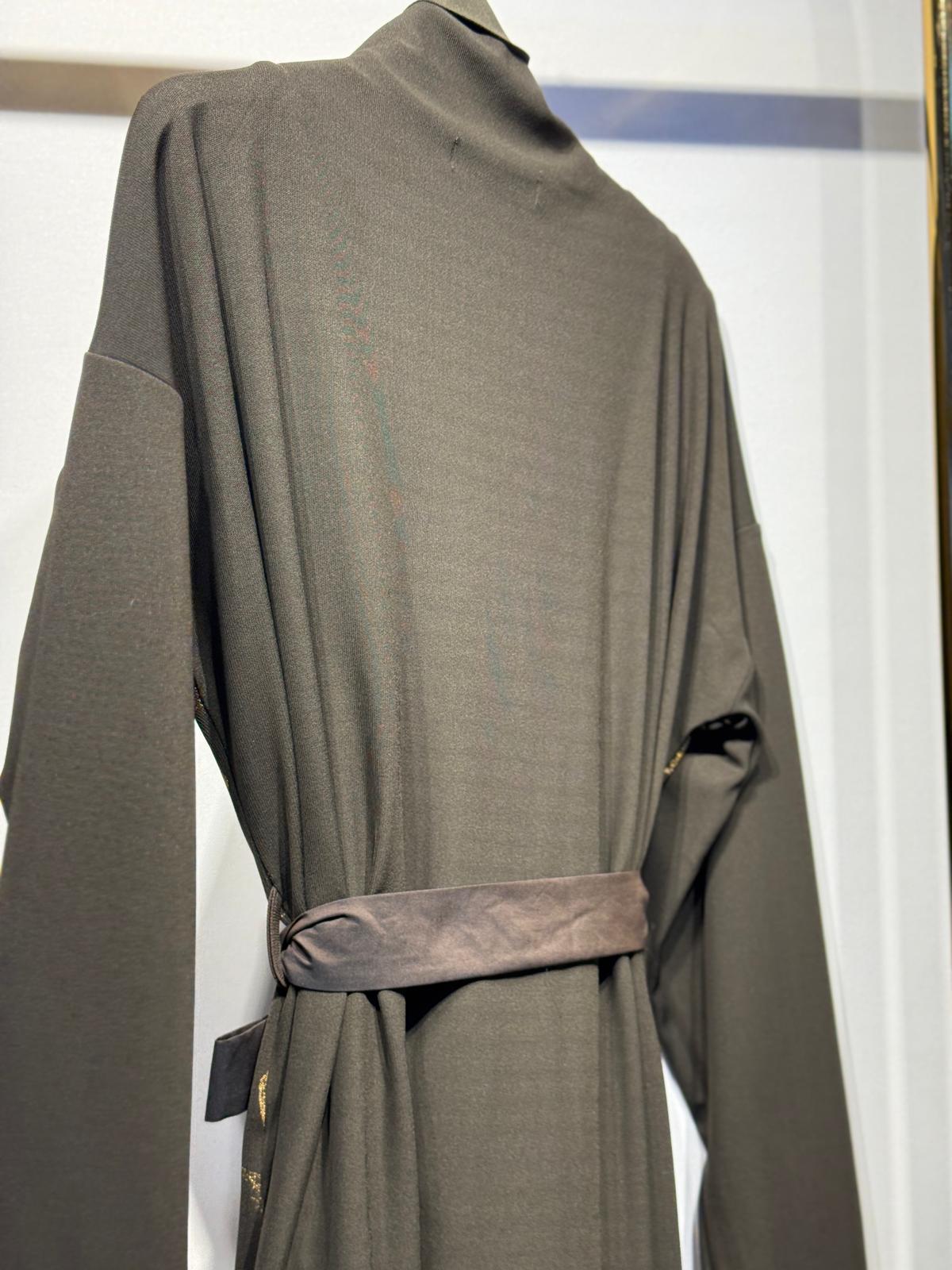 MİSSWHENCE 38810 Desenli Triko Belden Bağlamalı Uzun İkili Elbise