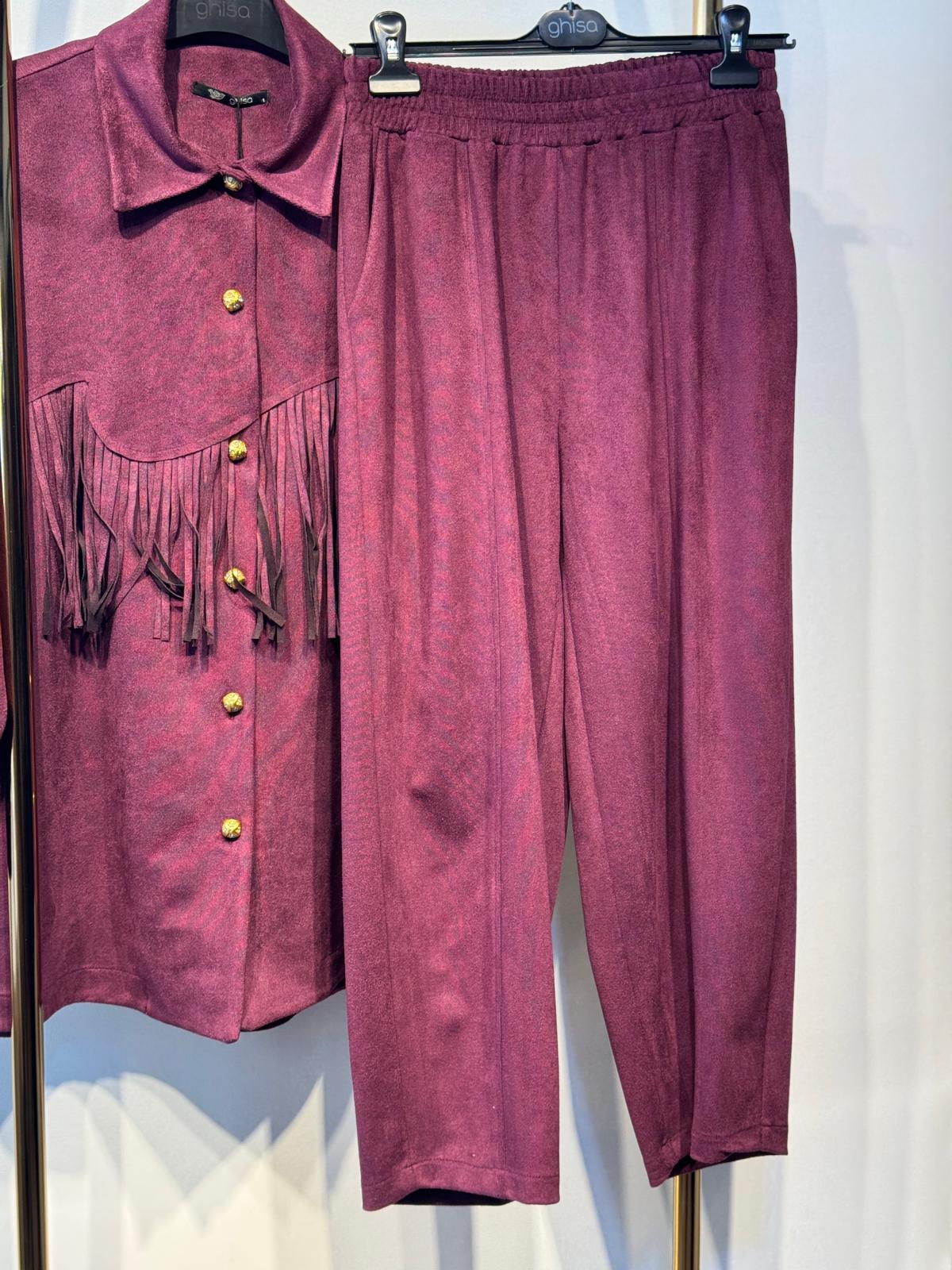 GHİSA Gold Düğme Detaylı Saçak İşlemeli Süet Ceket Pantolon Takım