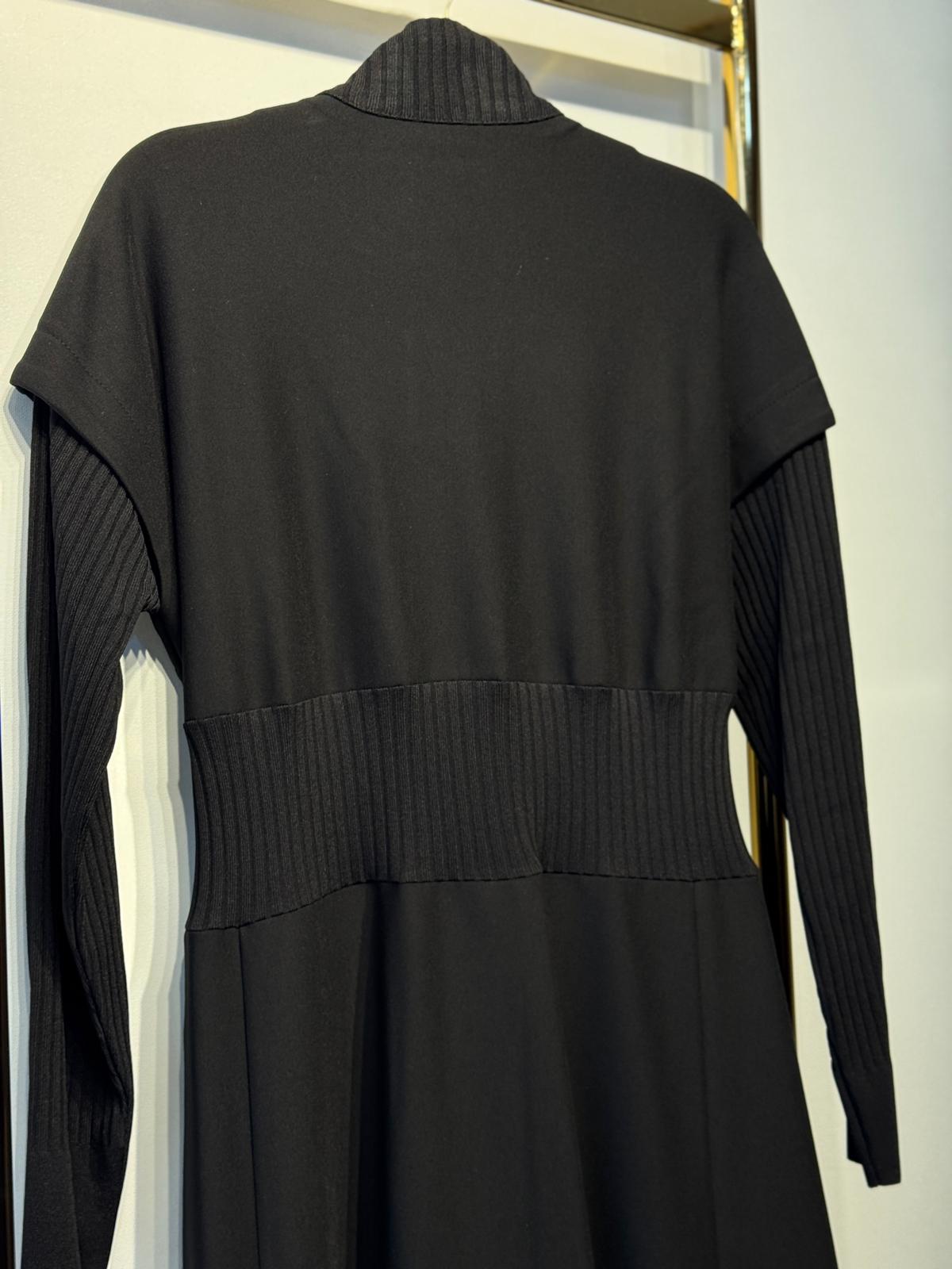 NUSS Deri Garnili Önden Fermuarlı Triko Detaylı Uzun Kap