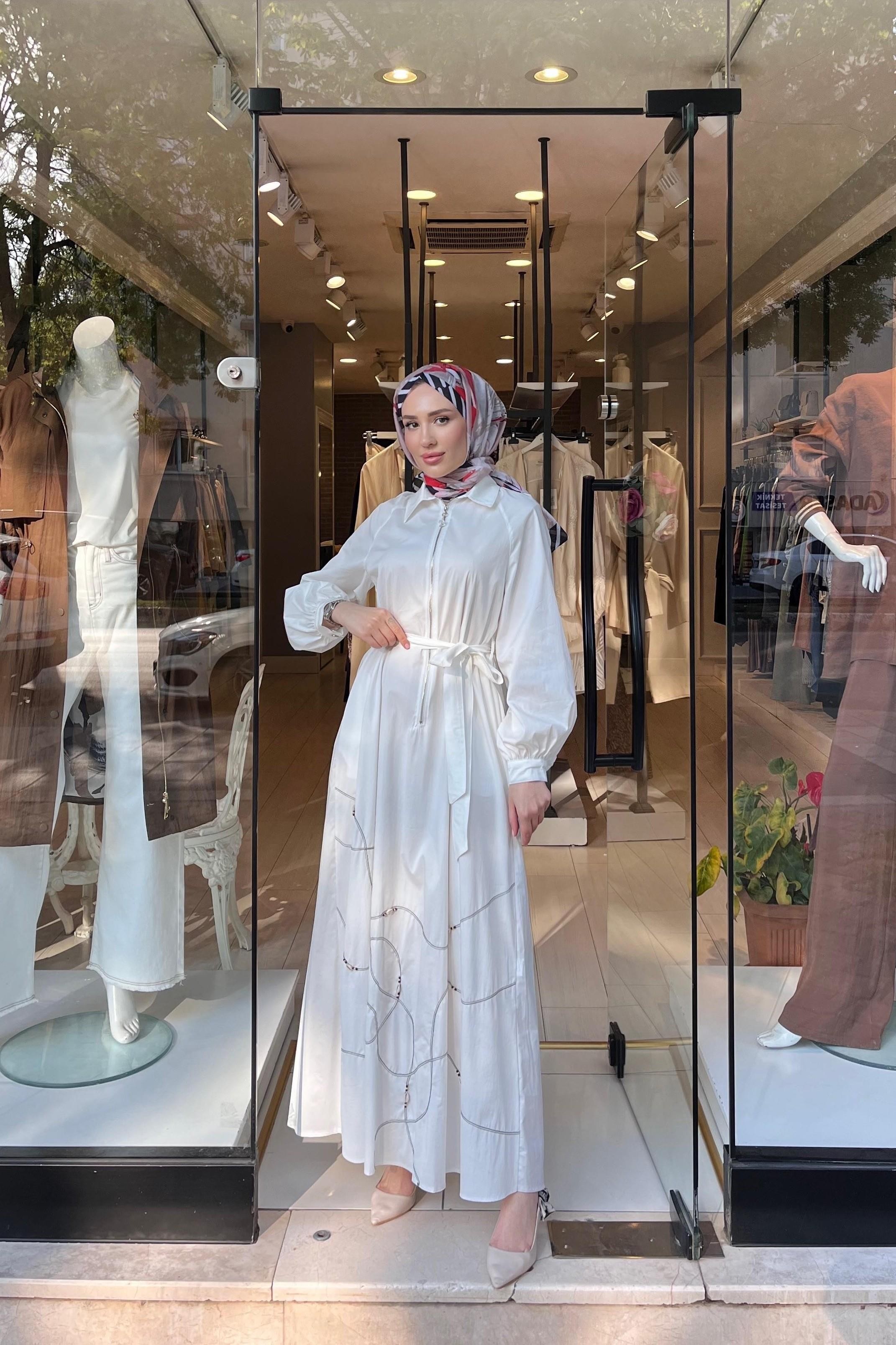 CEREMONY Yarım Patlı Fermuarlı Poplin Elbise