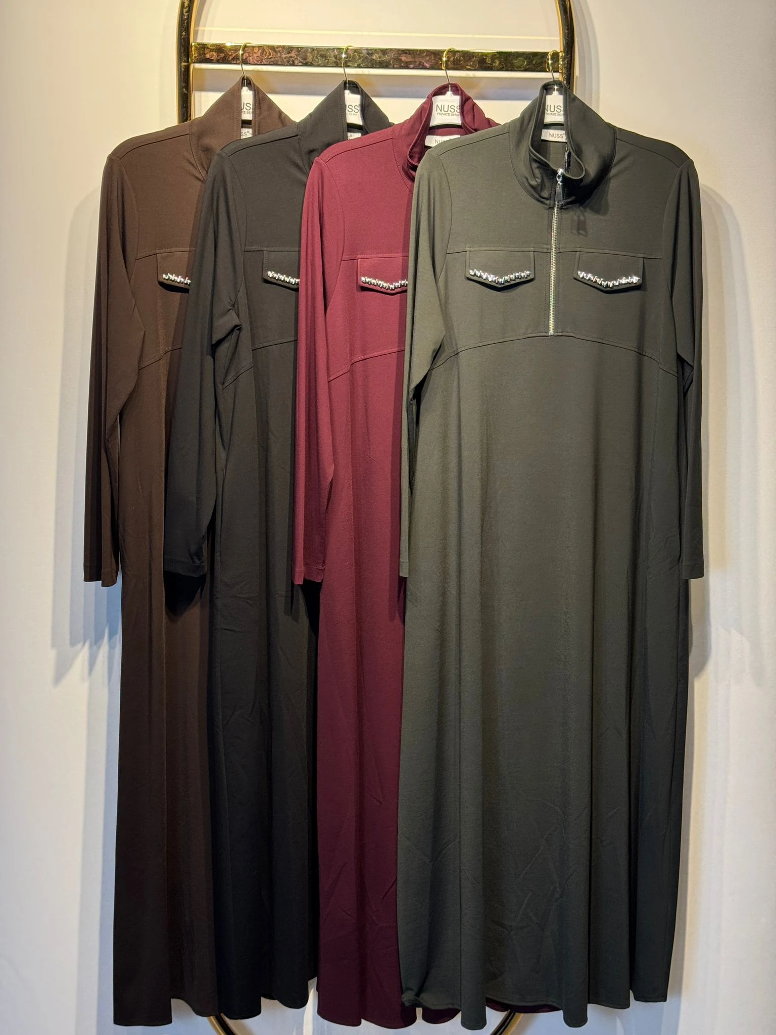 NUSS Hakim Yaka Yarım Fermuar Oyscho Uzun Elbise