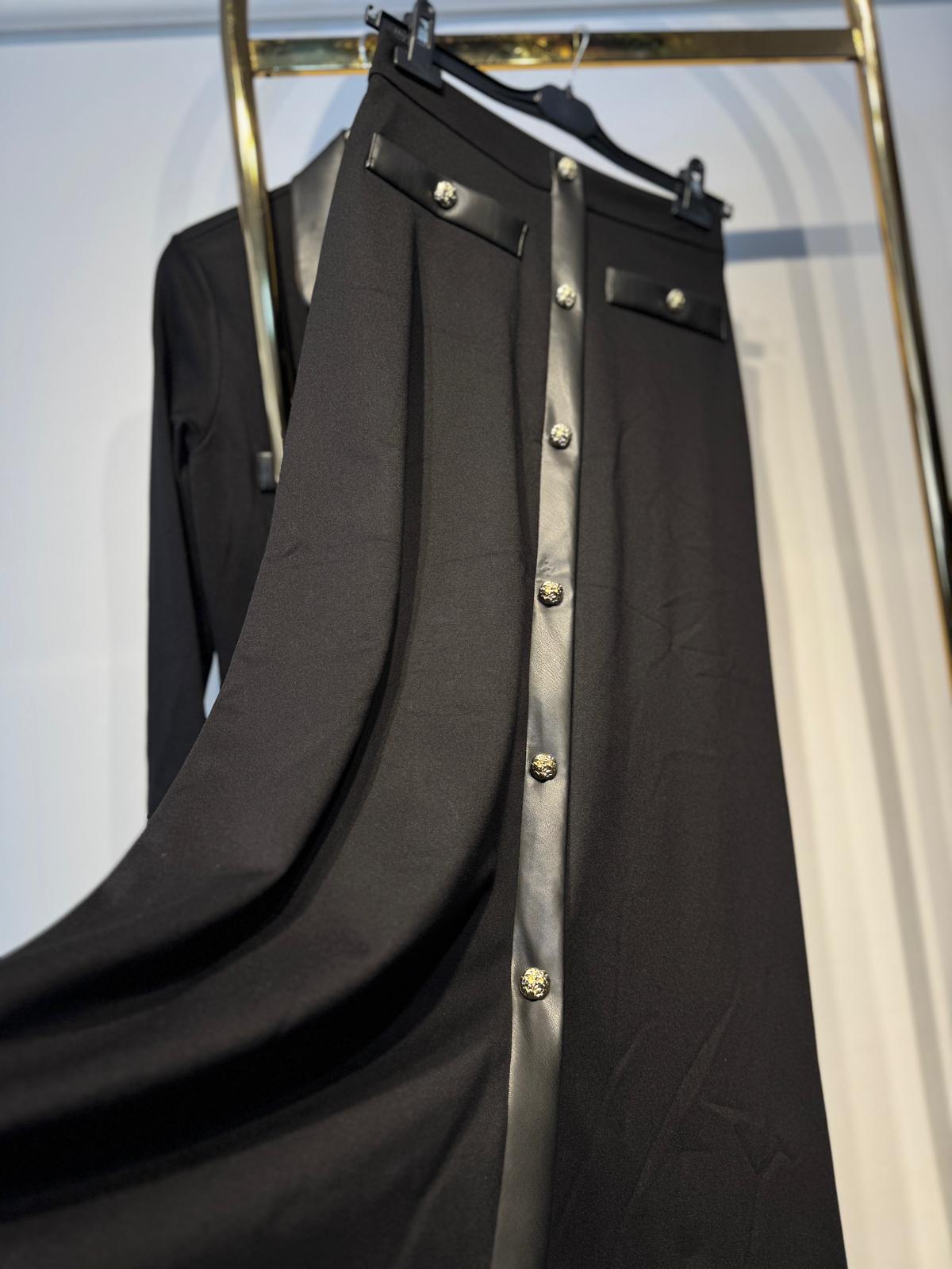 Sİ Design my8 4143 - 3116 Deri Detaylı Gold Düğmeli Bluz Etek Takım