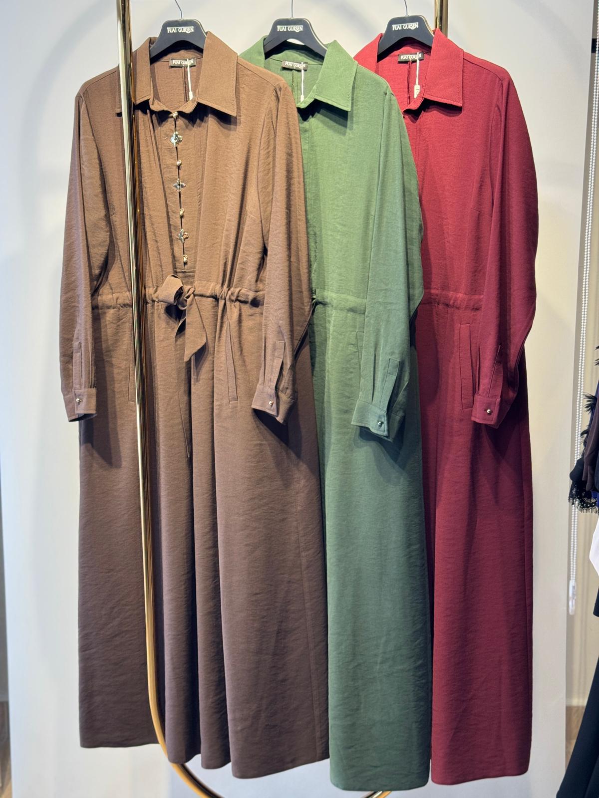 FUAT GÜRSEN Belden Bağlamalı Uzun Elbise