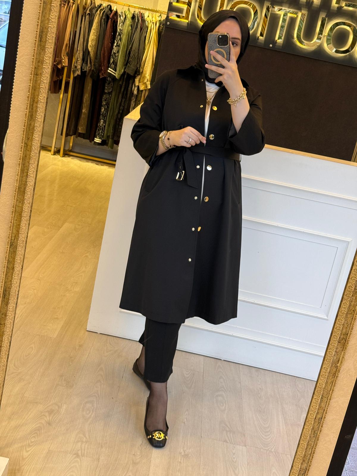 GHİSA Gold Çıtçıtlı Uzun Belden Kemerli Trenç