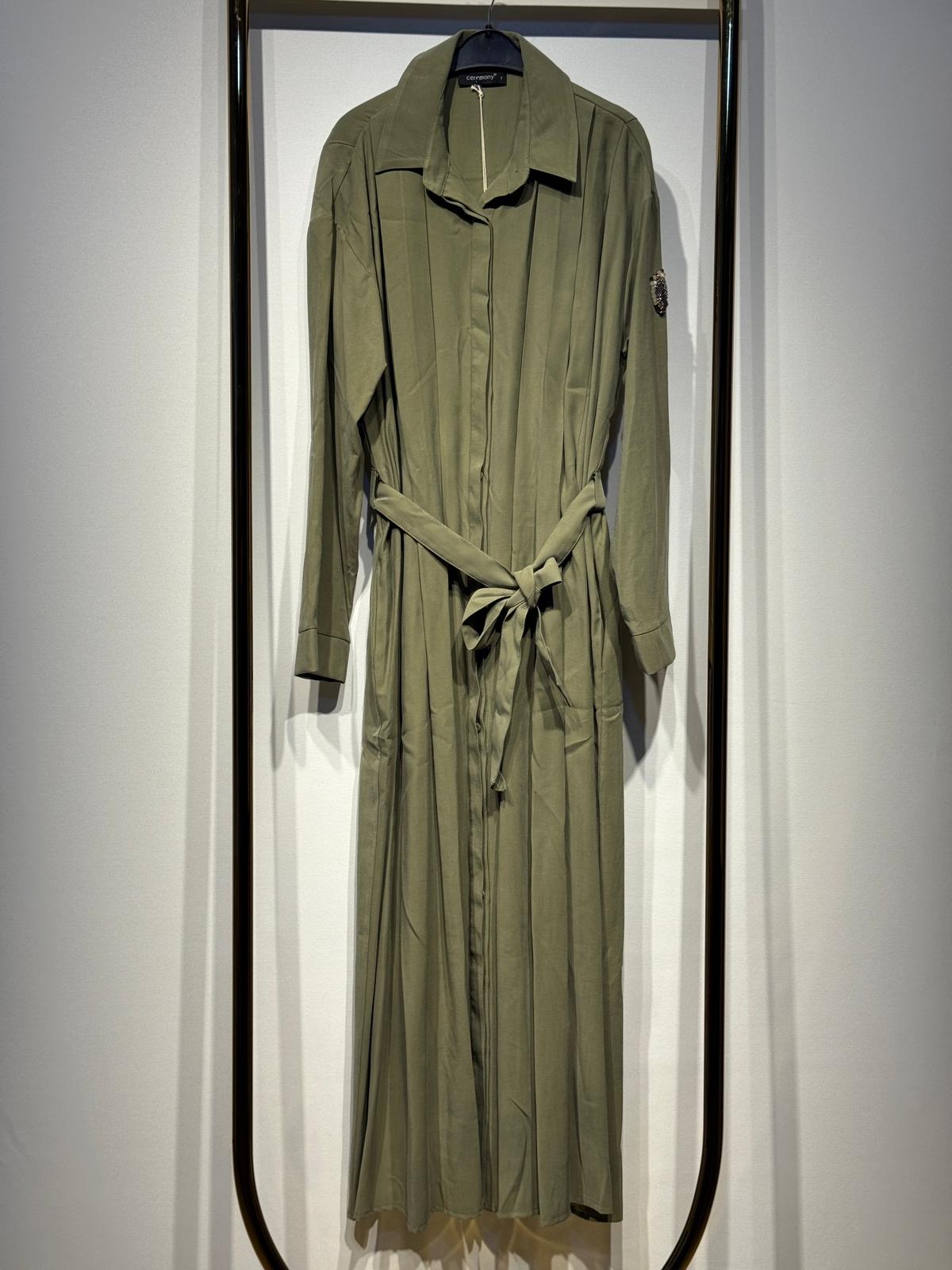 CEREMONY Kolu Taş Detay Önden Düğmeli Belden Kuşaklı Gömlek Elbise