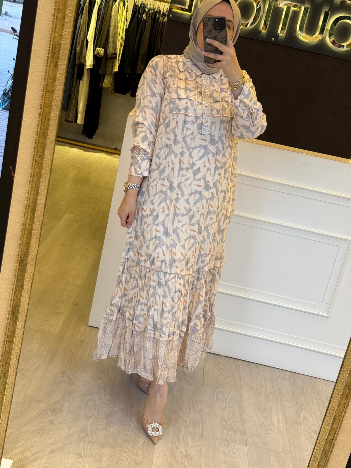 LİSSMORE Yarım Gömlek Tip İçlikli Dikiş Pliseli Uzun Elbise