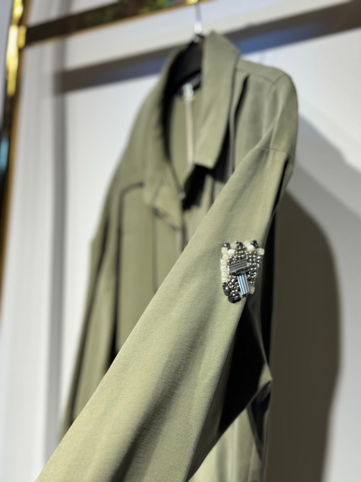 CEREMONY Kolu Taş Detay Önden Düğmeli Belden Kuşaklı Gömlek Elbise