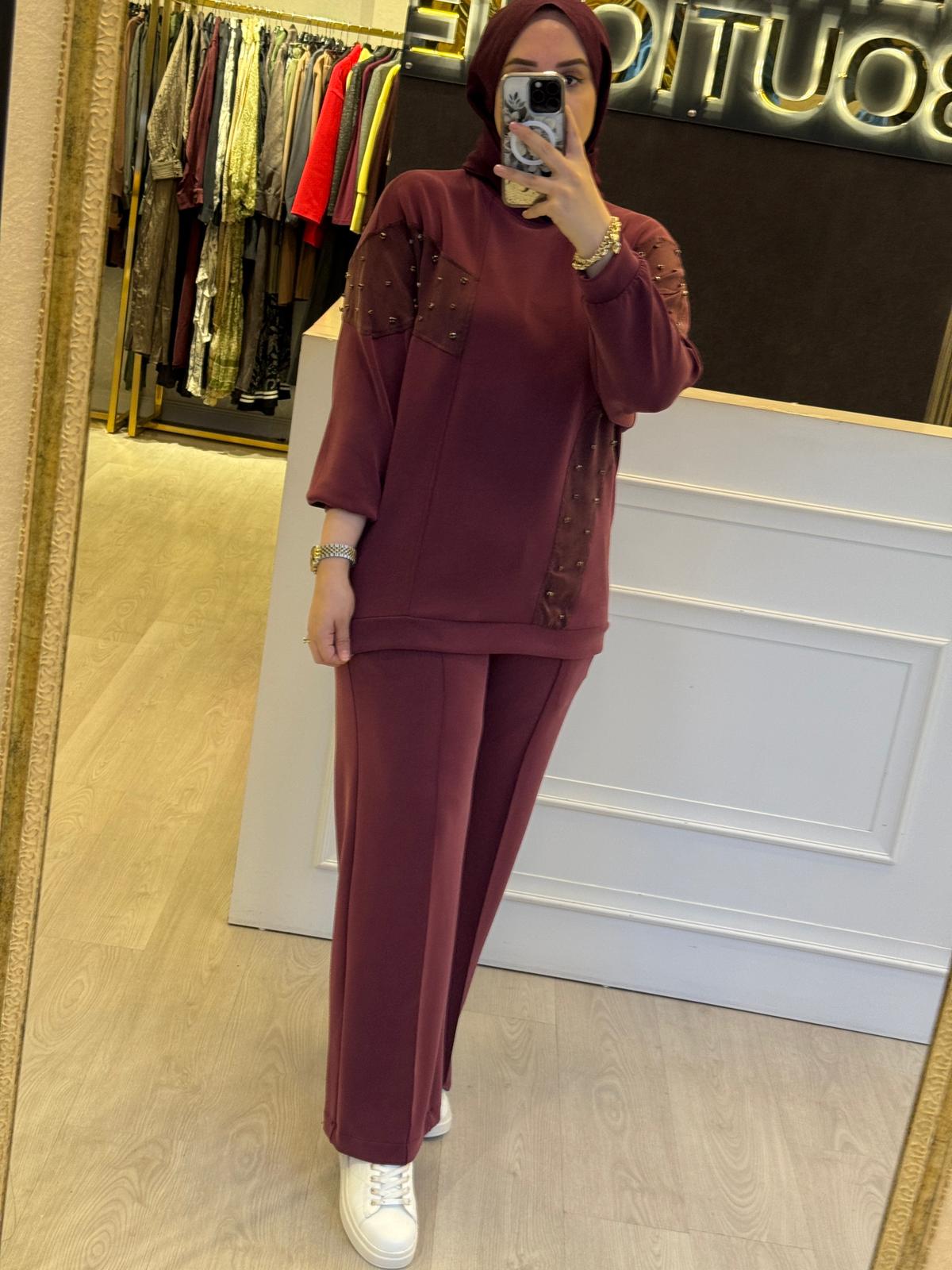 NUSS Taş İşlemeli Oysho Kumaş Tunik Pantolon Takım