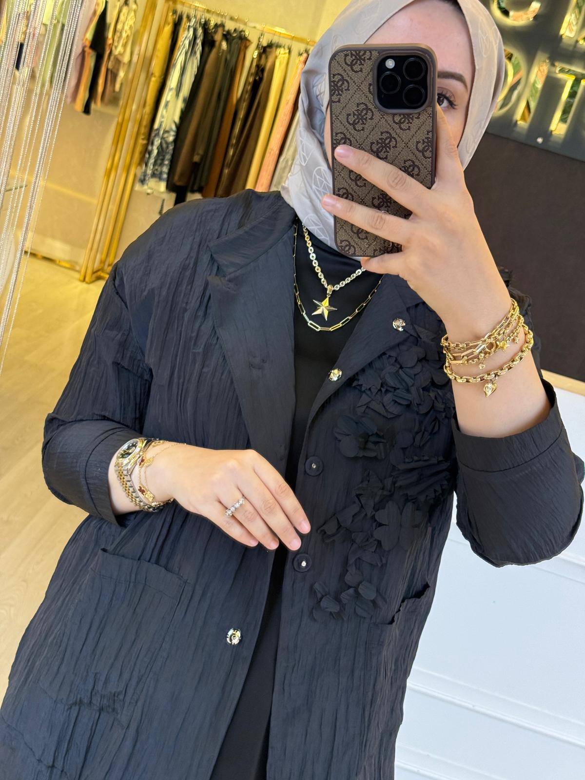 GHİSA Çiçek İşlemeli Kırıştırma Kumaş Gömlek Pantolon Takım