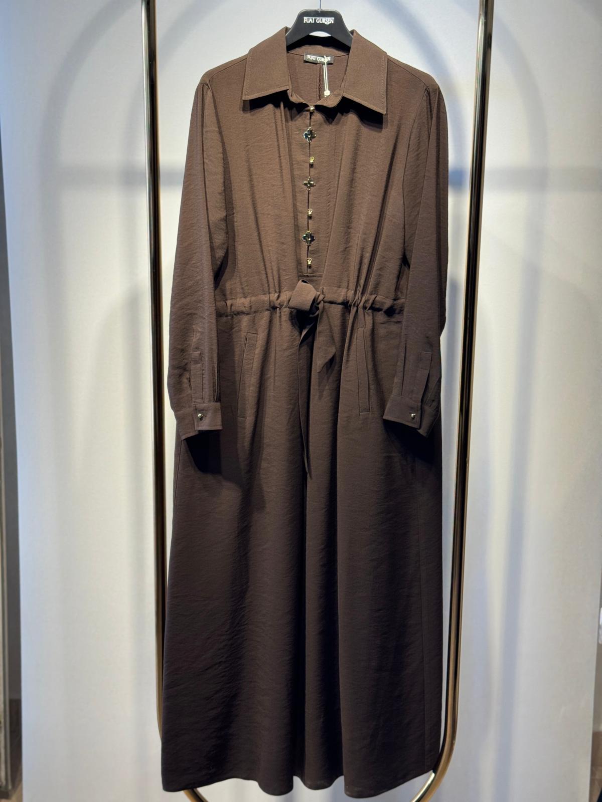 FUAT GÜRSEN Belden Bağlamalı Uzun Elbise