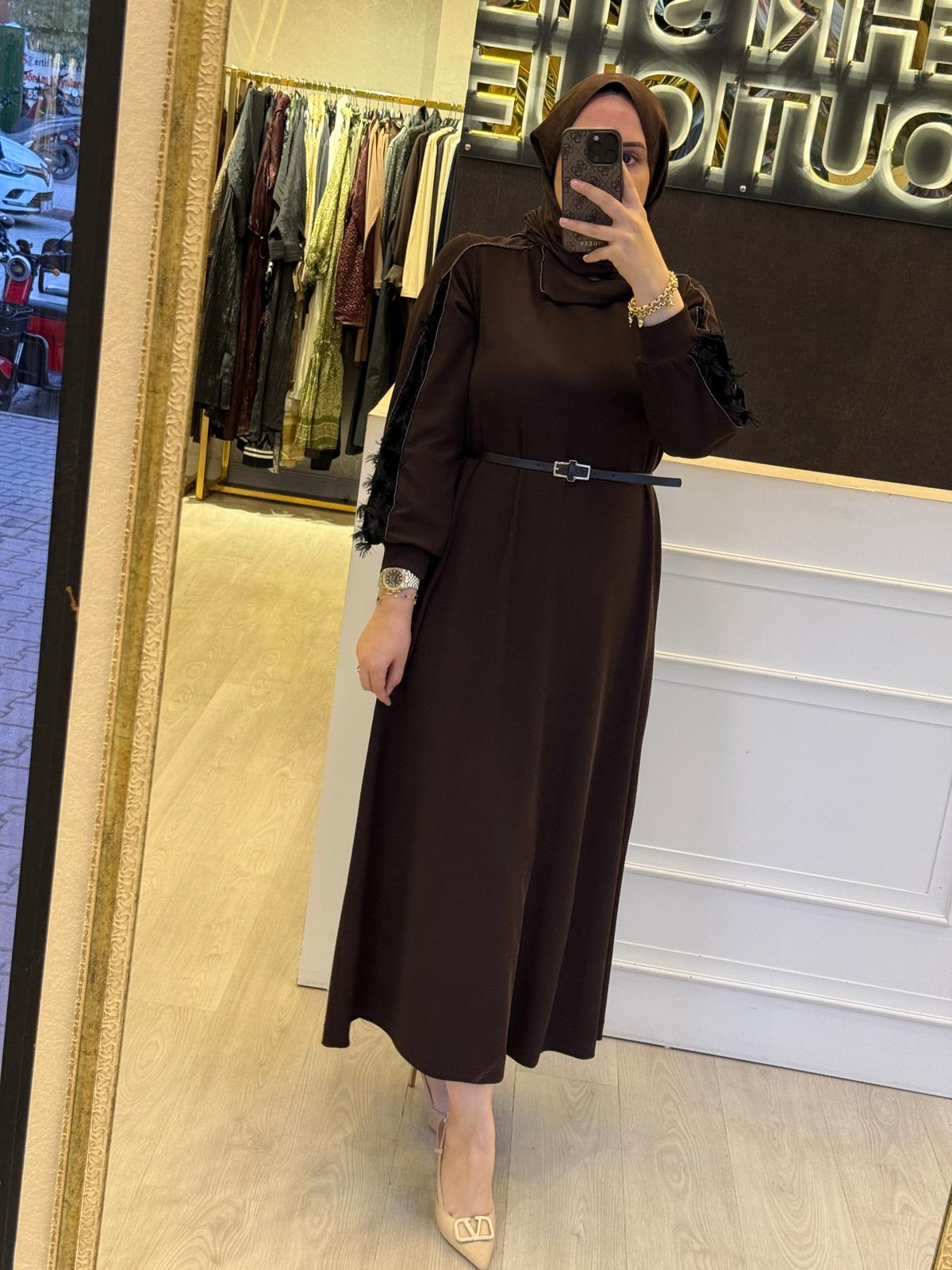 MİSSWHENCE 38800 Deri Kemer Detaylı Elbise