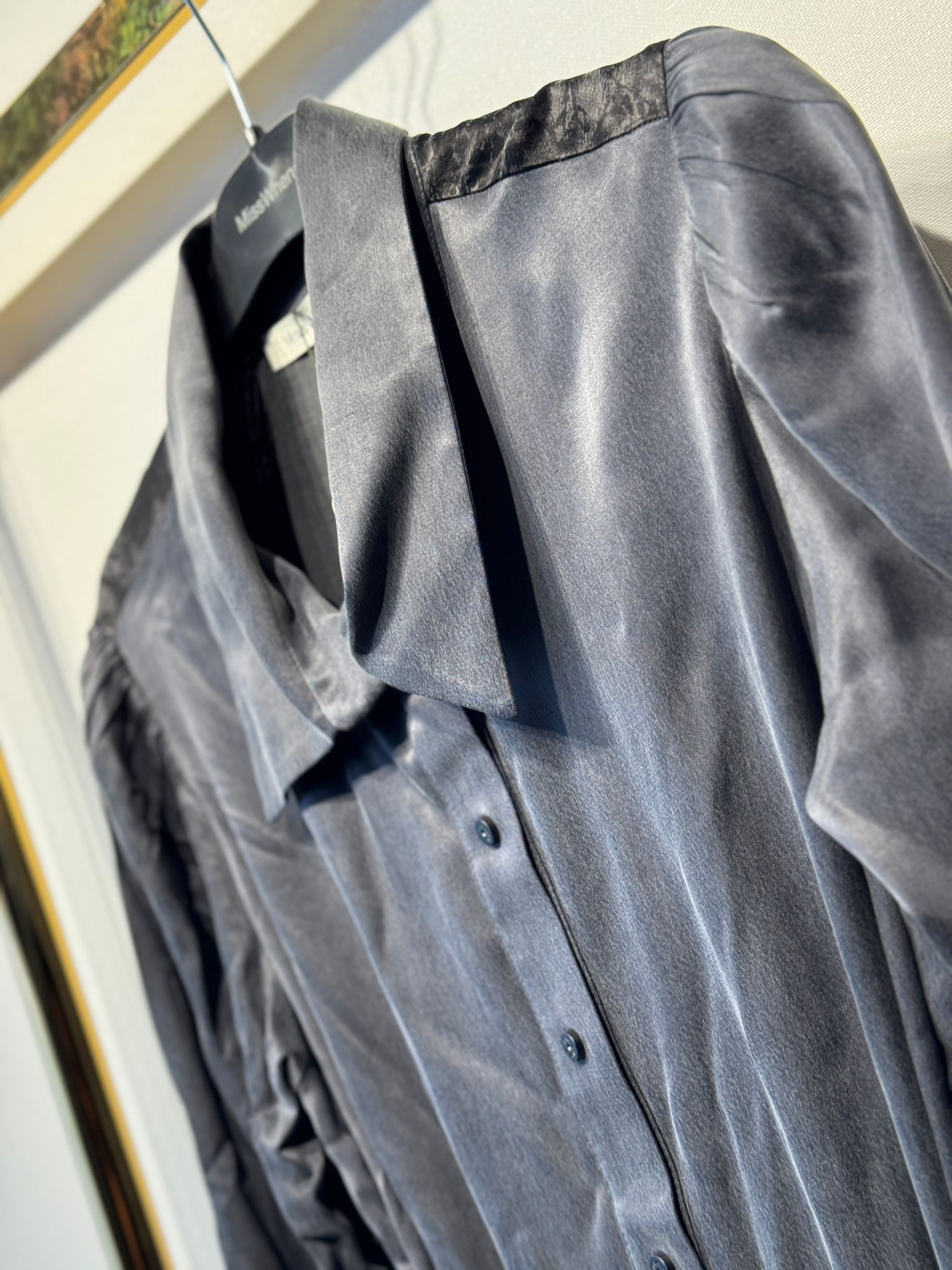 MİSSWHENCE 38827 Gömlek Tip Arkası Desenli İpek Cupra Elbise