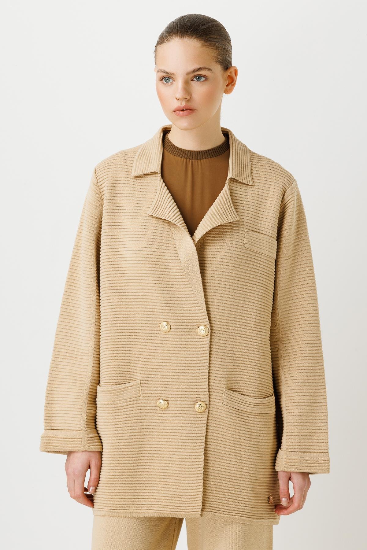 GHİSA GOLD DÜĞME DETAYLI TRİKO CEKET PANTOLON TAKIM