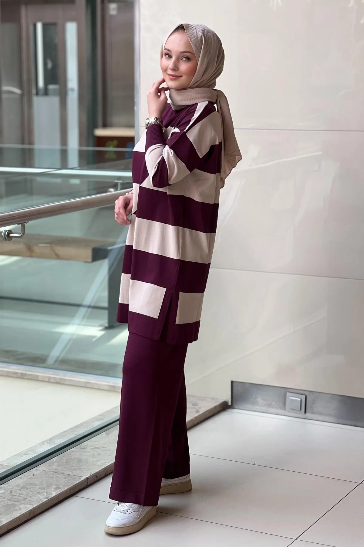 NUSS Merserize Enine Çizgili Sweat Pantolon Takım