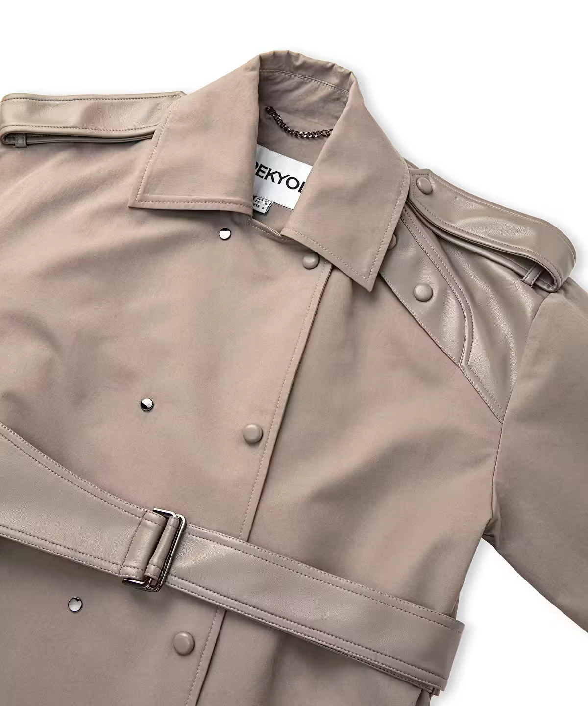 İPEKYOL Suni Deri Mix Kuşaklı Trençkot