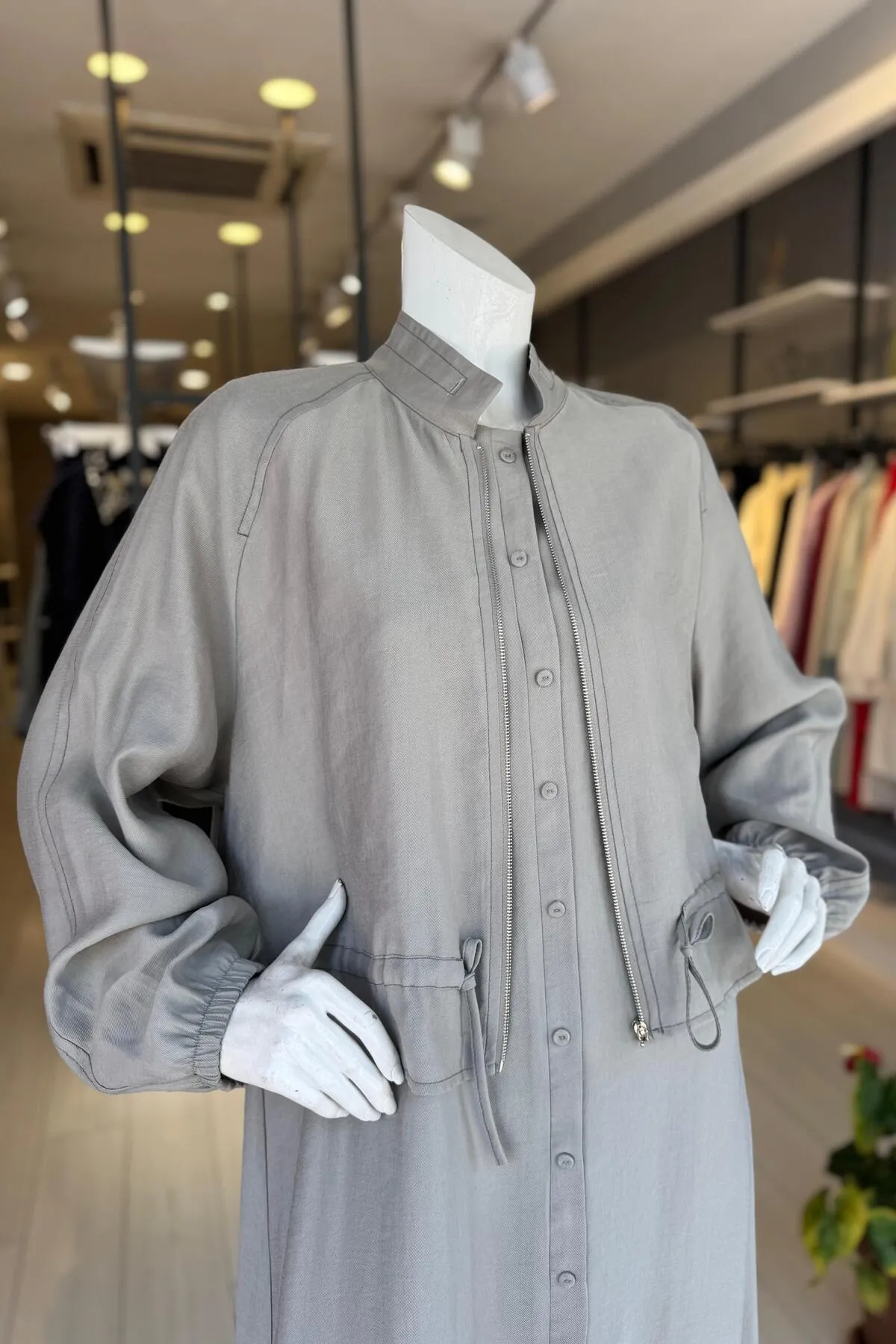 CEREMONY İç Elbisesi Önden Baskı Düğmeli Kısa Ceketli Elbiseli Takım