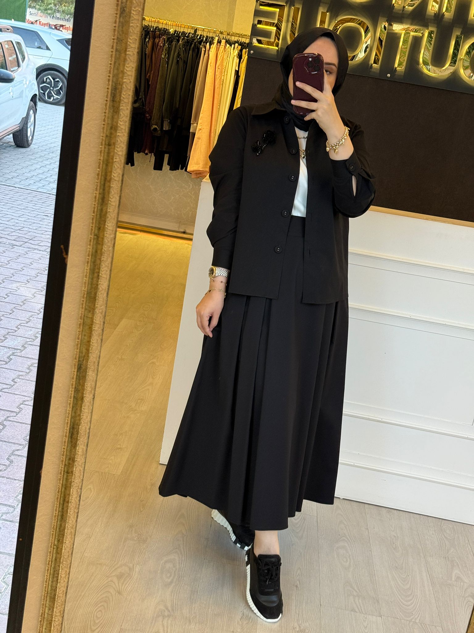 EXQUİSE Kumaş Düğmeli Rahat Malayah Gömlek