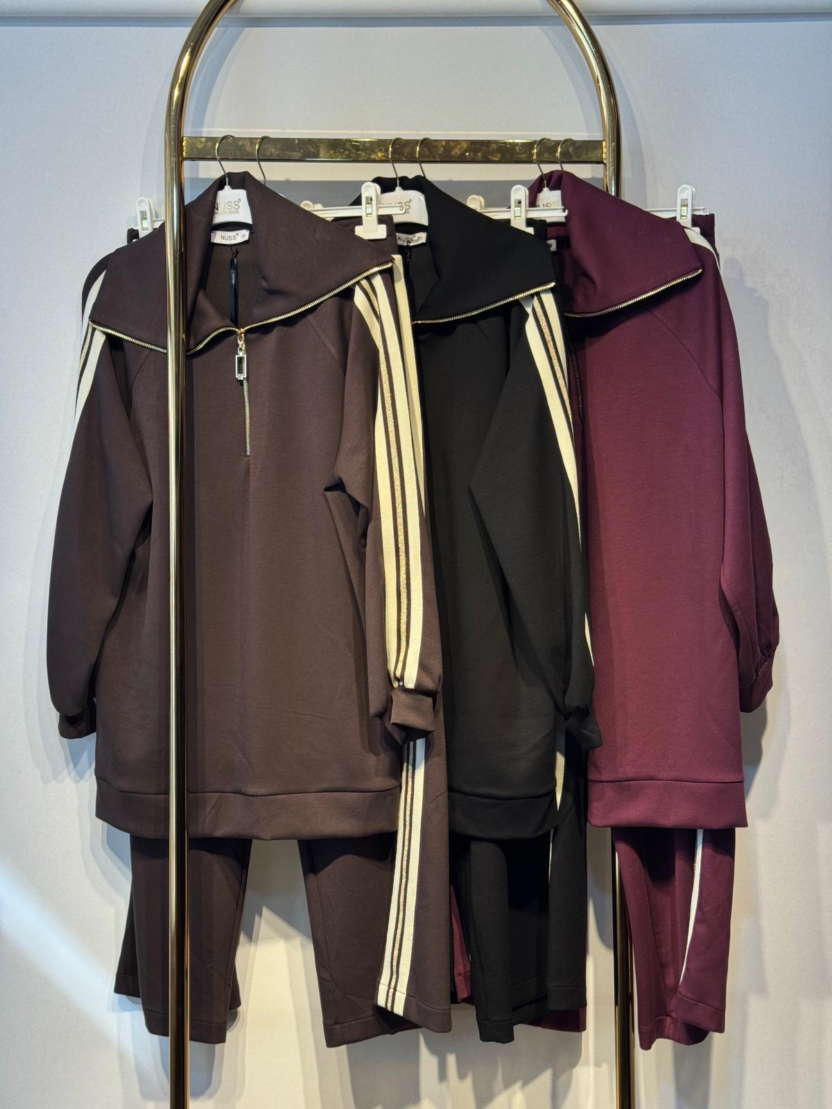 NUSS Şerit İşleme Detaylı Yakalı Tunik Pantolon Takım