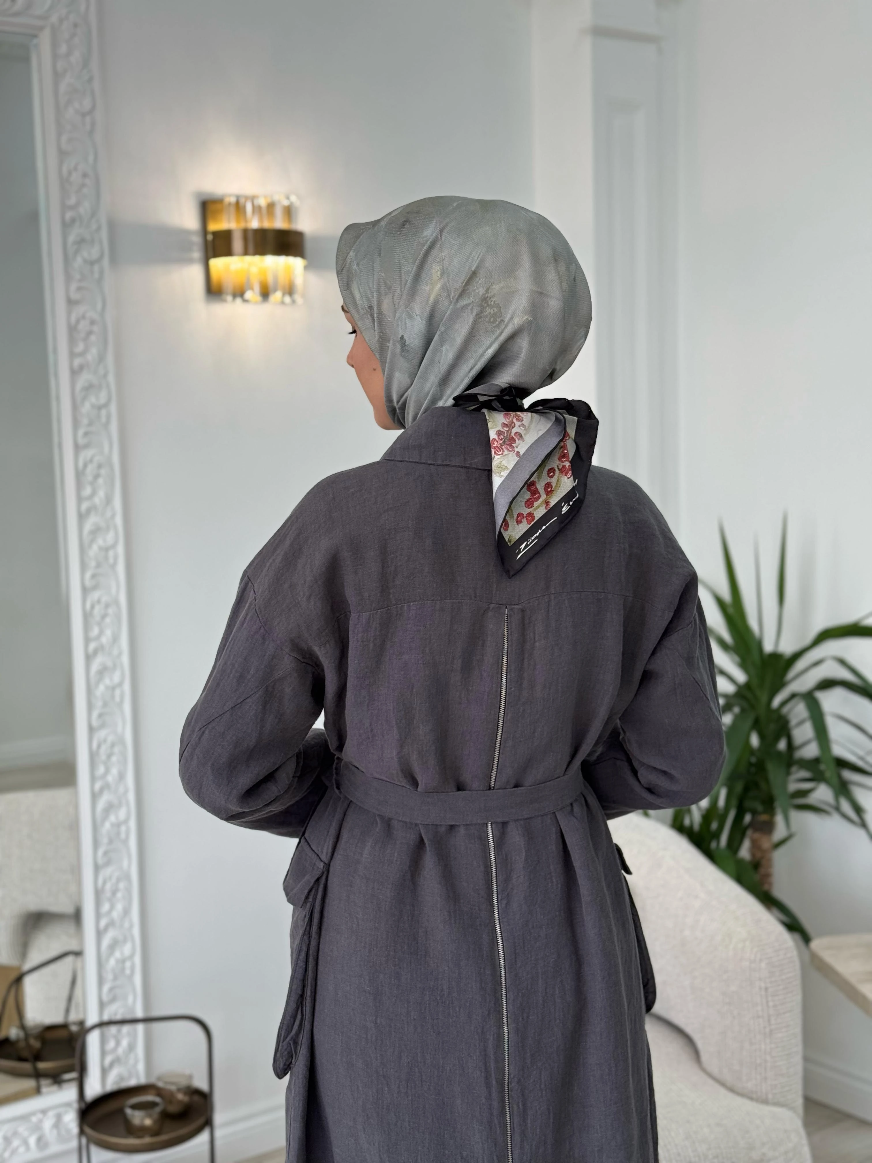 MİSSWHENCE 37509 Keten Fermuar Detaylı Pardesü