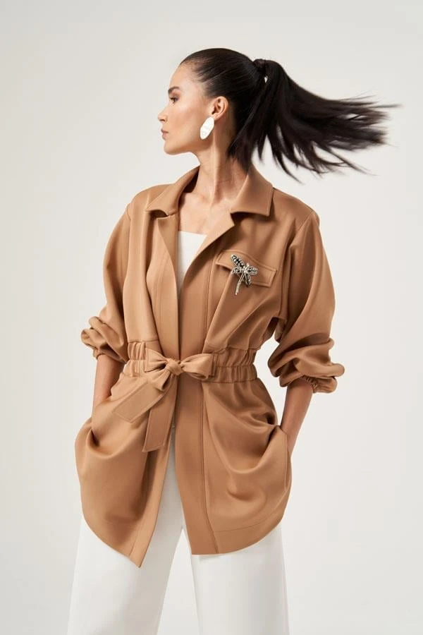 NUSS Kemer Detaylı Deri Trenç