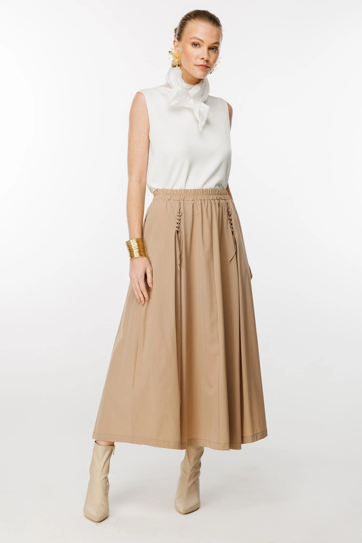 GHİSA LASTİK BAĞCIK DETAYLI BELDEN LASTİKLİ ETEK