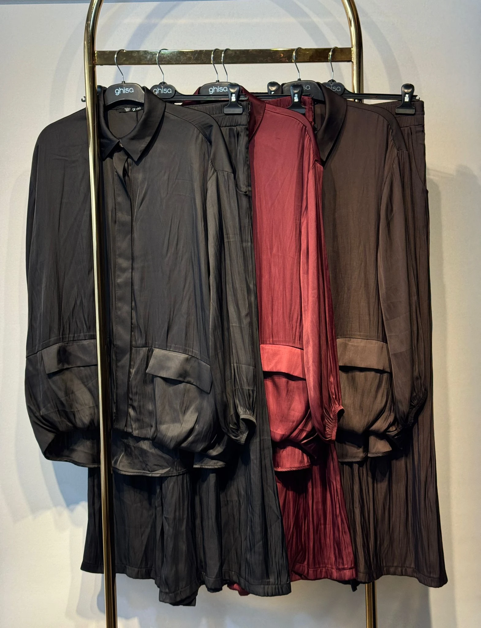 GHİSA Gizli Düğme Tasarım Gömlek - Rahat Pantolon Saten Takım