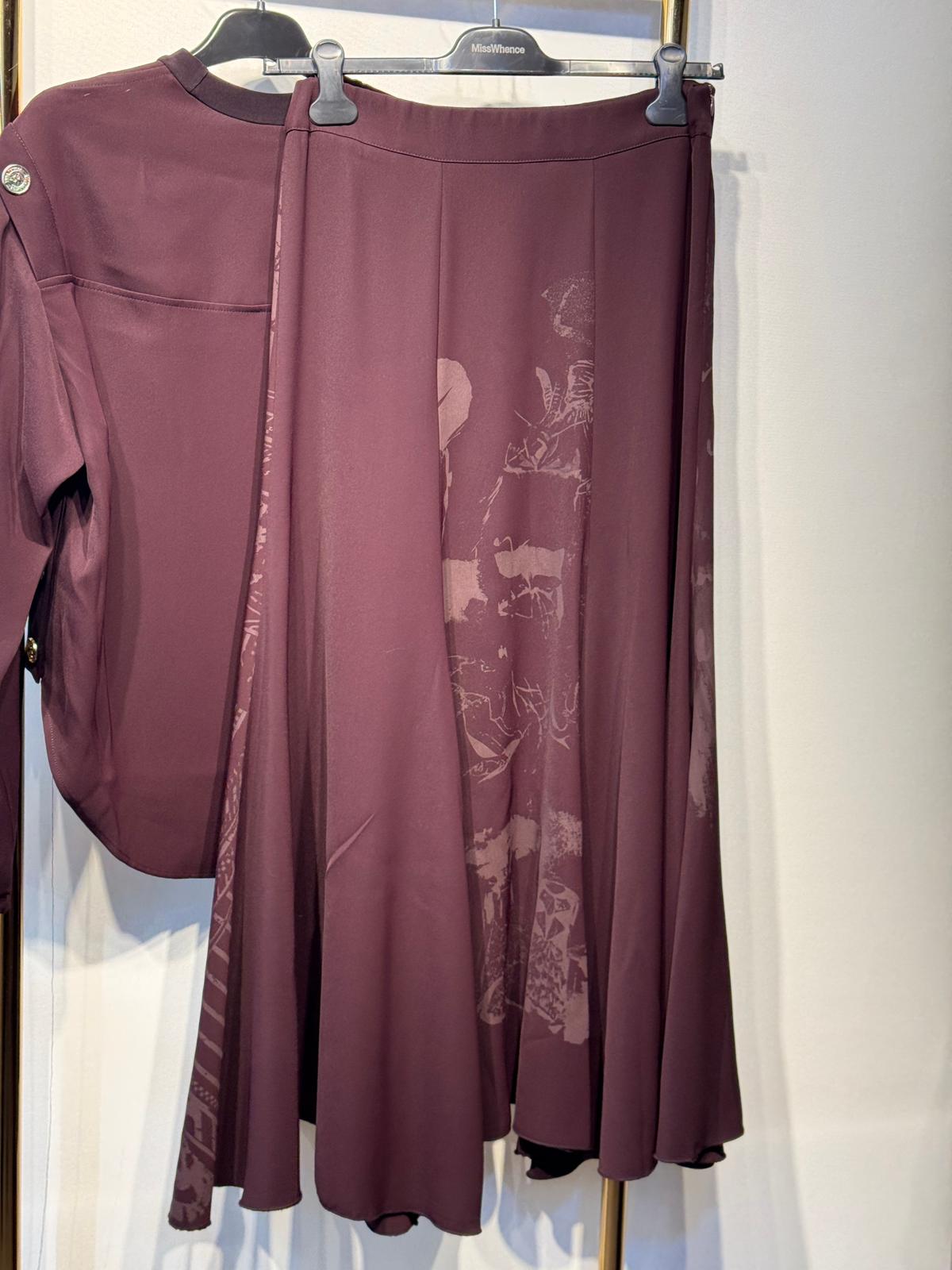 MİSSWHENCE 38032 Şifon Yanlar Düğme İşleme Detaylı Tunik - Desenli Kumaş Çan Etek Takım