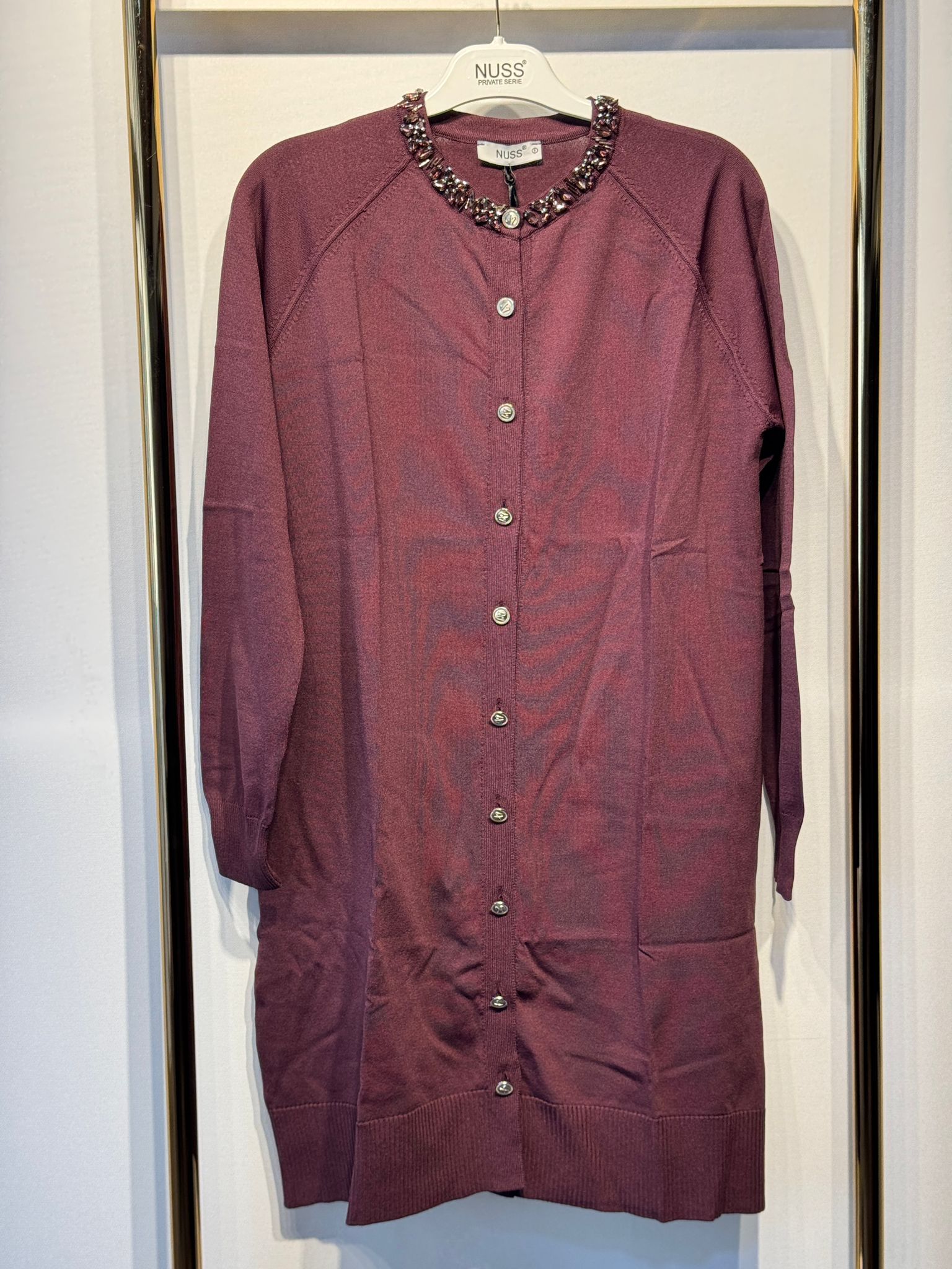 NUSS Boyun Taş Detaylı Önden Düğmeli Merserize Hırka