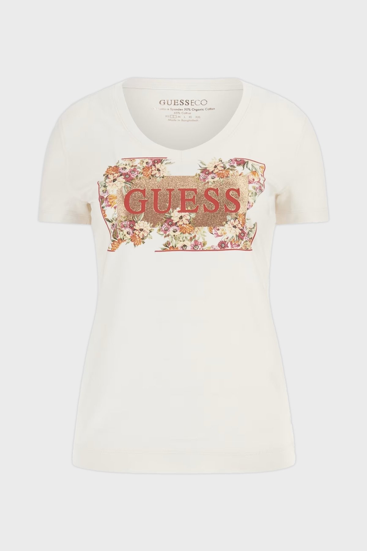 GUESS V YAKA SİM AMBLEM DETAYLI TSHİRT