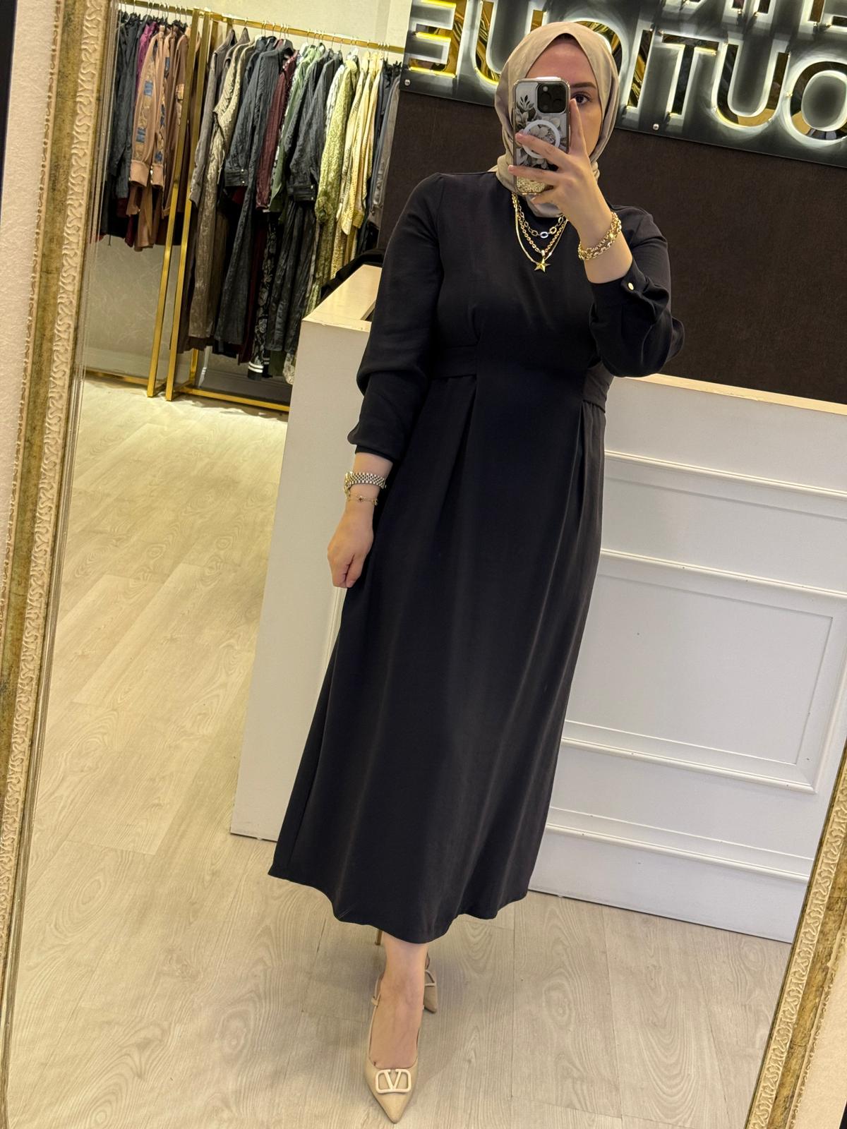 NUSS Belden Bağlamalı Uzun Elbise