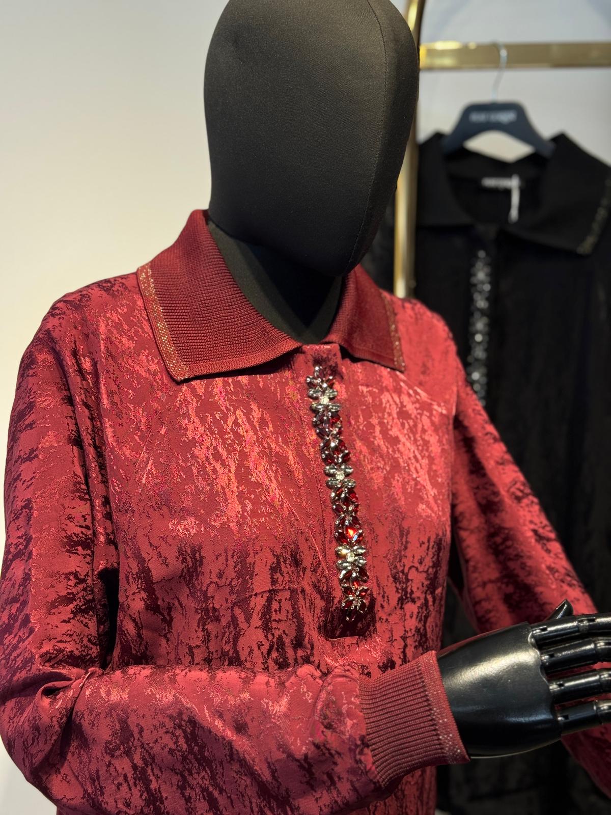 FUAT GÜRSEN Desenli Kumaş Triko Yaka Rahat Tunik