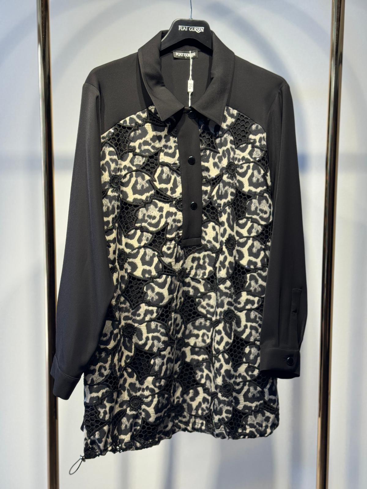 FUAT GÜRSEN Leopar Desenli Nakış İşlemeli Gömlek Tip Tunik